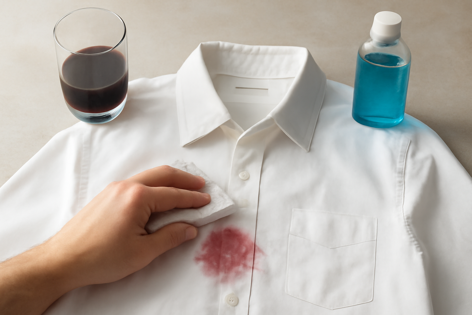 How to Get Red Wine Out of a White Cotton Dress Shirt – Fresh and Dried Methods illustration