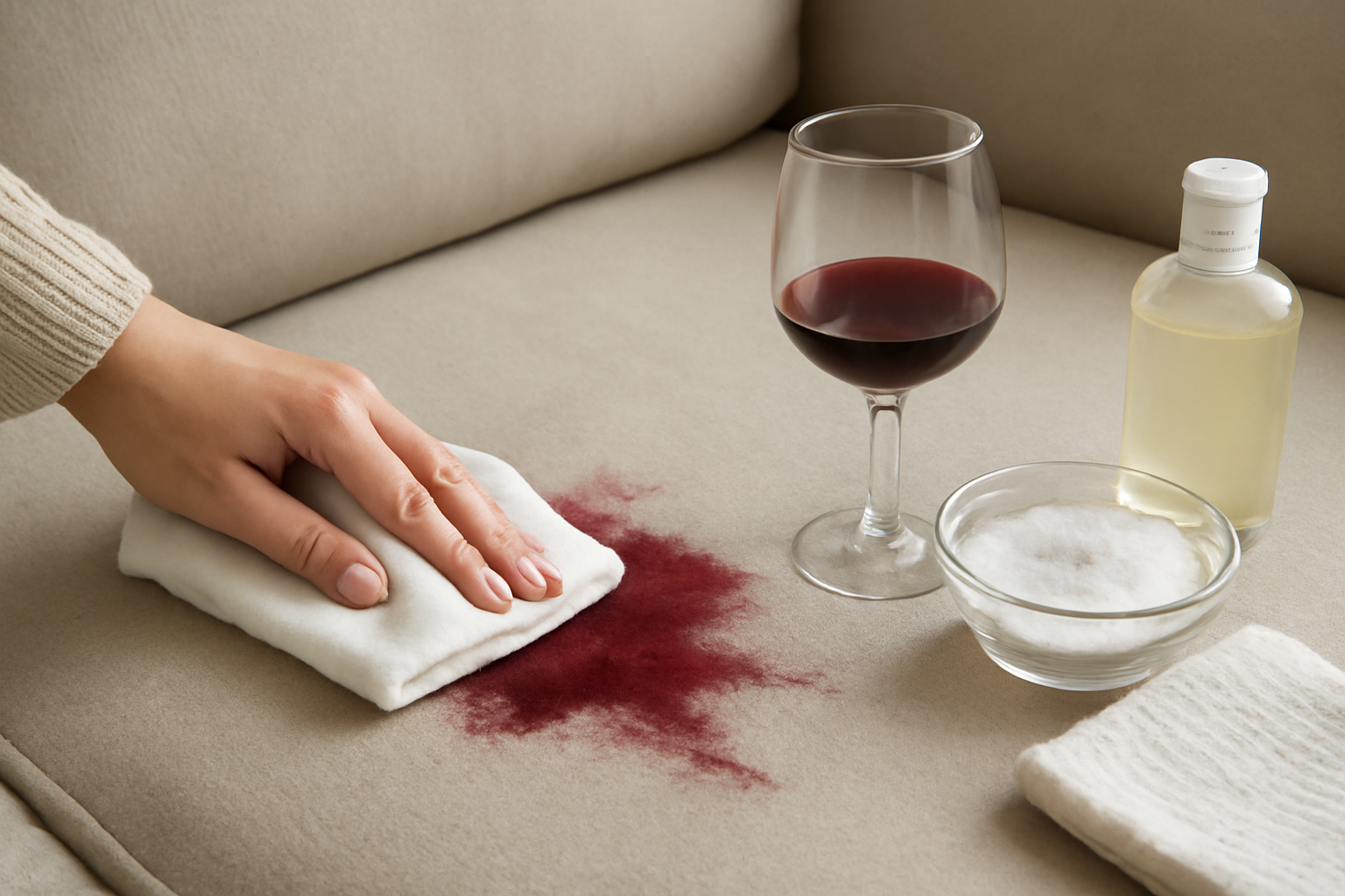 Red Wine Stain Removal for Microfiber Upholstery: Fresh Spill and Set-In Method illustration