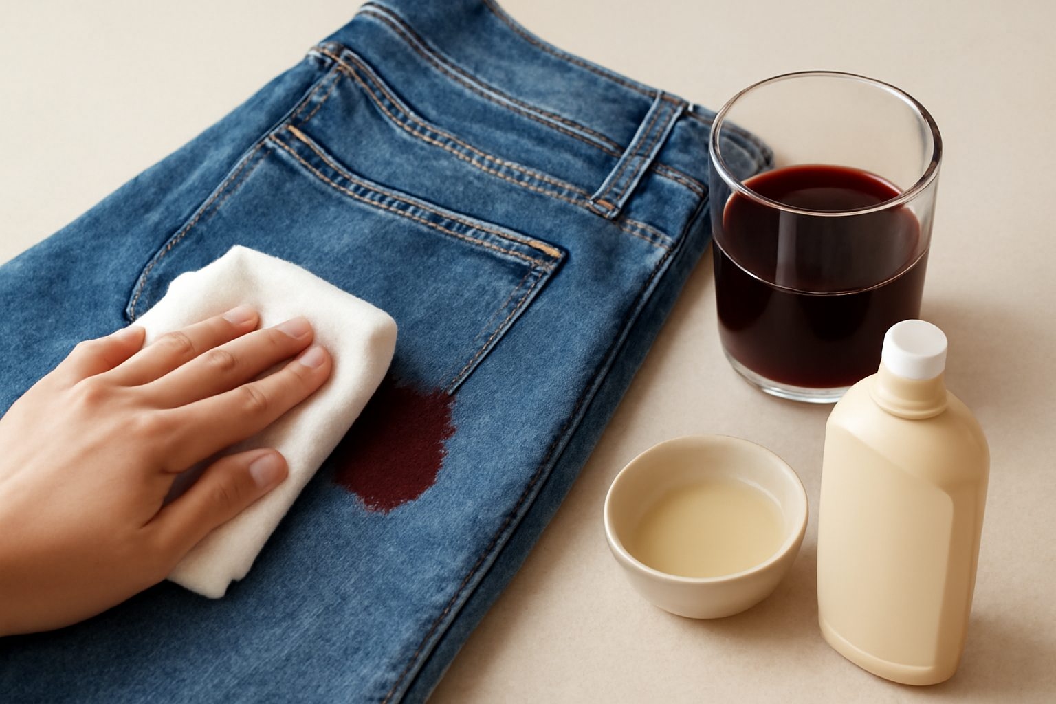 How to Remove Red Wine from Denim Jeans: Fresh Spill and Set-In Stain Methods illustration