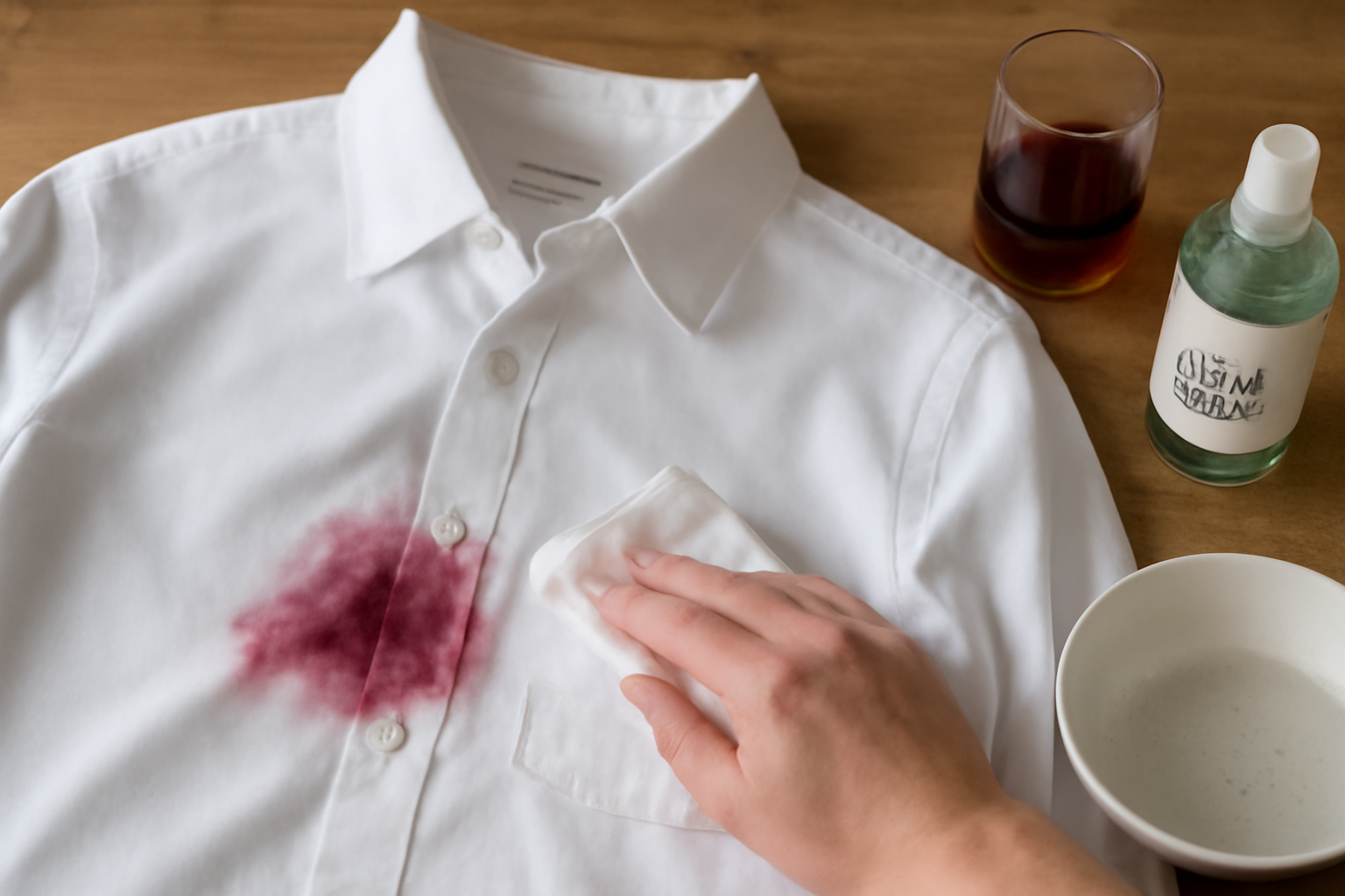 How to Remove Red Wine from a Cotton-Polyester Blend Dress Shirt: Fresh and Dried Stain Steps illustration
