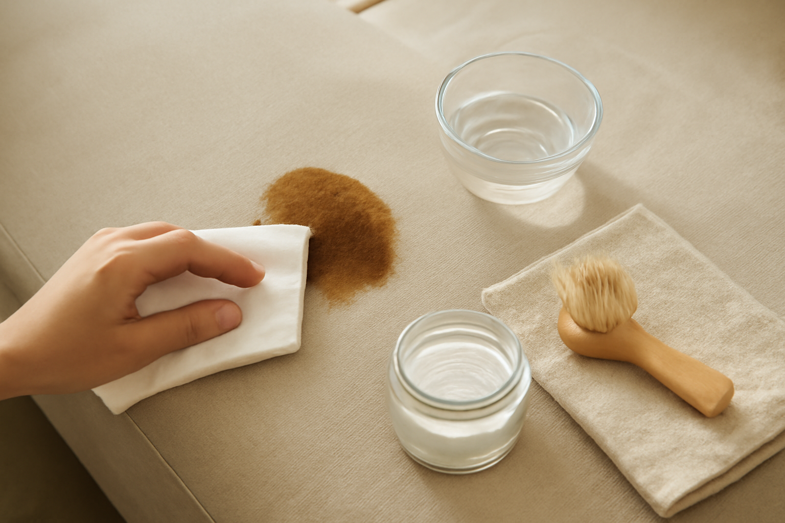 How to Remove Coffee from a Cotton Sofa Cushion: Fresh and Dried Stain Steps illustration