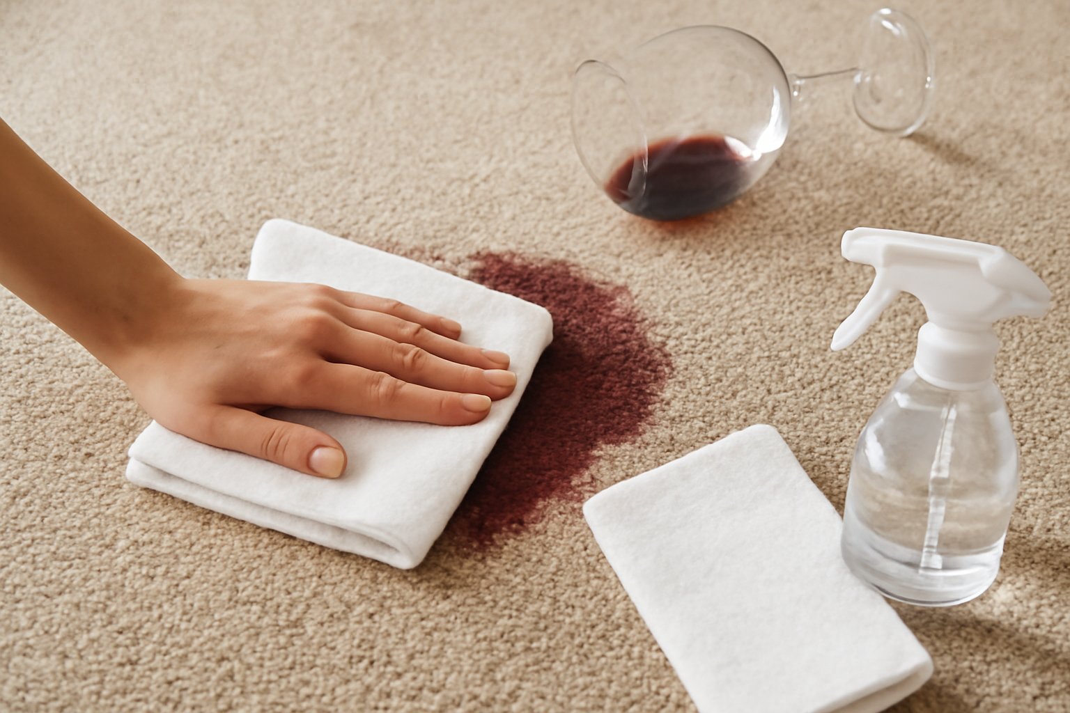 How to Remove Red Wine from Carpet: Fresh Spill and Dried Stain Steps illustration