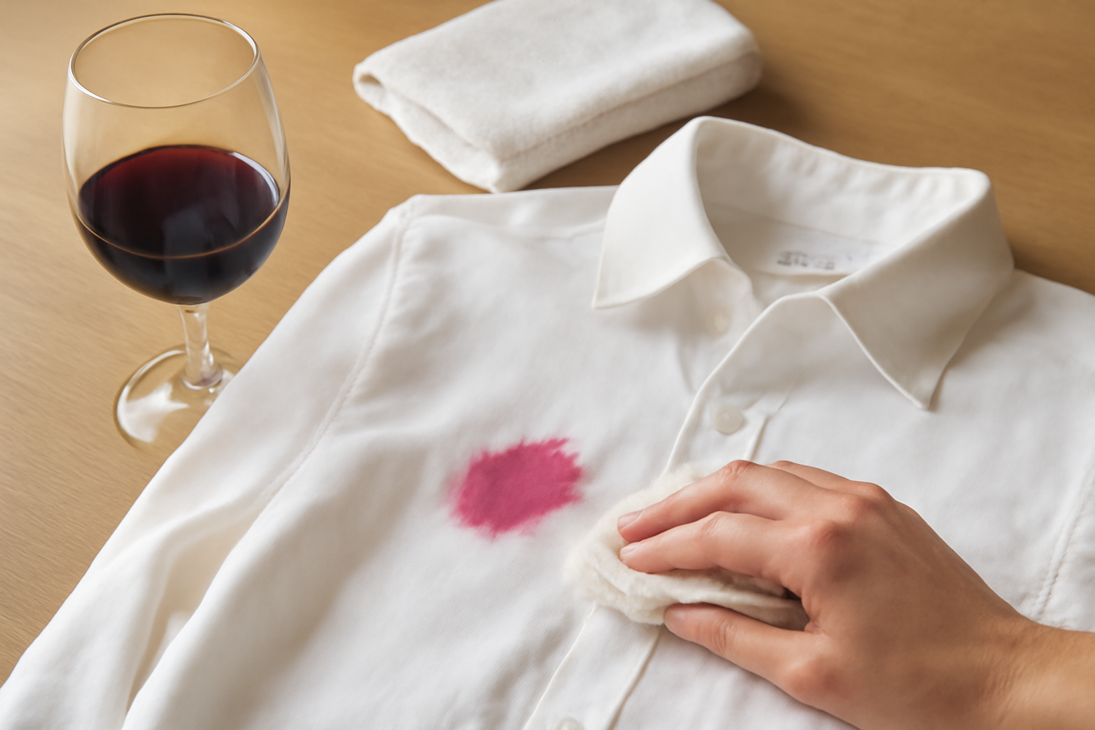 Imagen editorial: Cómo quitar una mancha de vino tinto de una camisa blanca de algodón