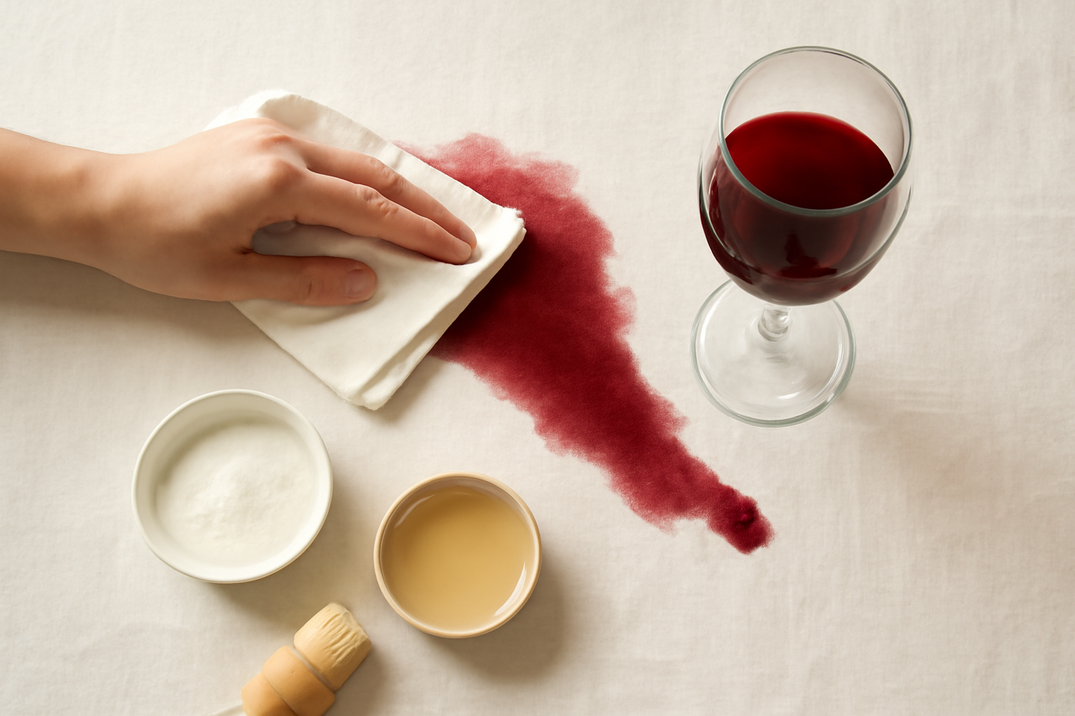 How to Remove Red Wine from a Linen Tablecloth: Fresh Spill and Dried Stain Steps illustration