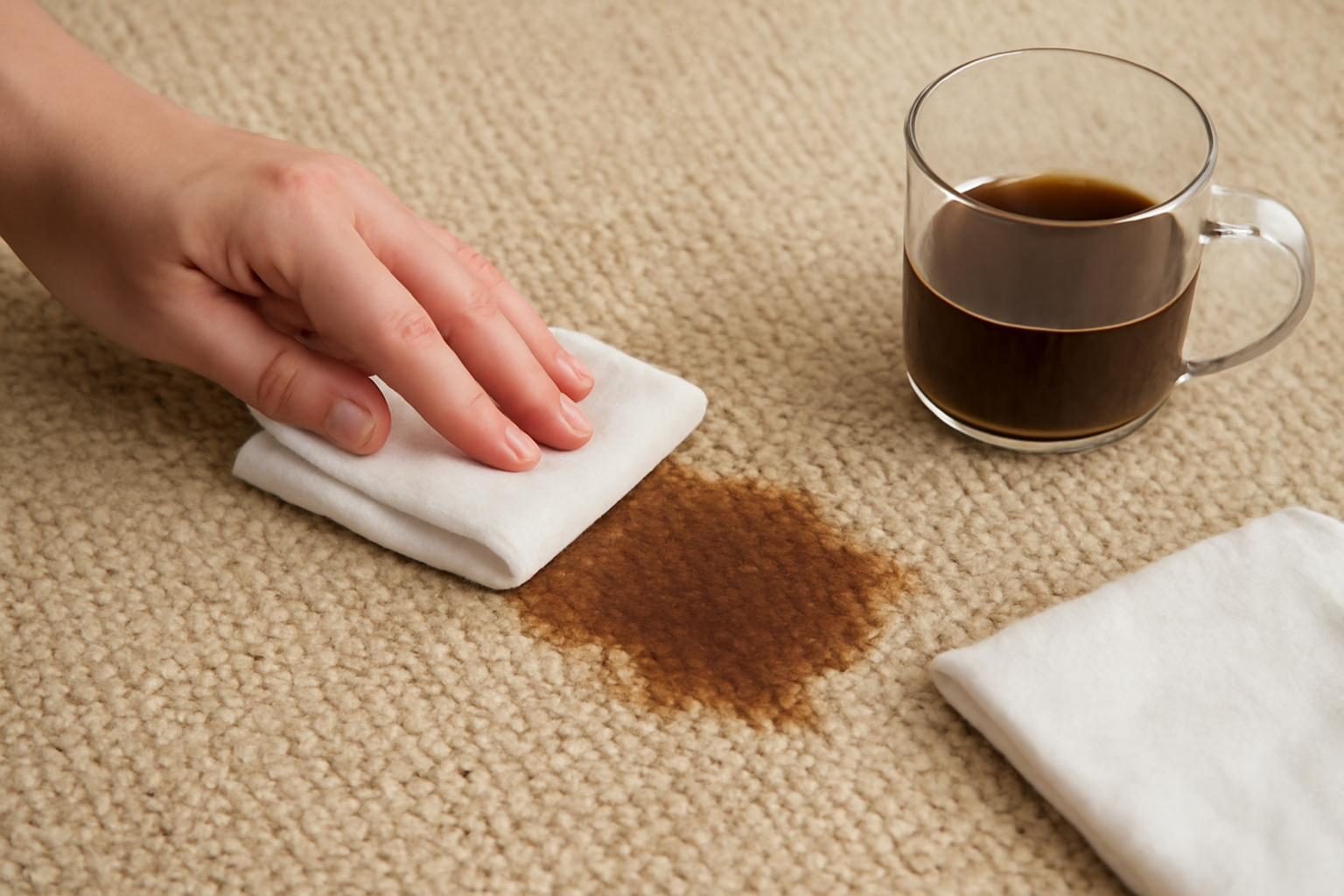 Imagem editorial: Como tirar mancha de café do carpete de lã: primeiros socorros e passo a passo