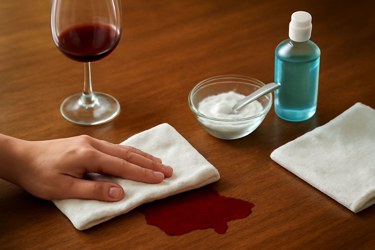 How to Remove Red Wine from a Wood Table: Fresh Spill and Dried Stain Steps illustration