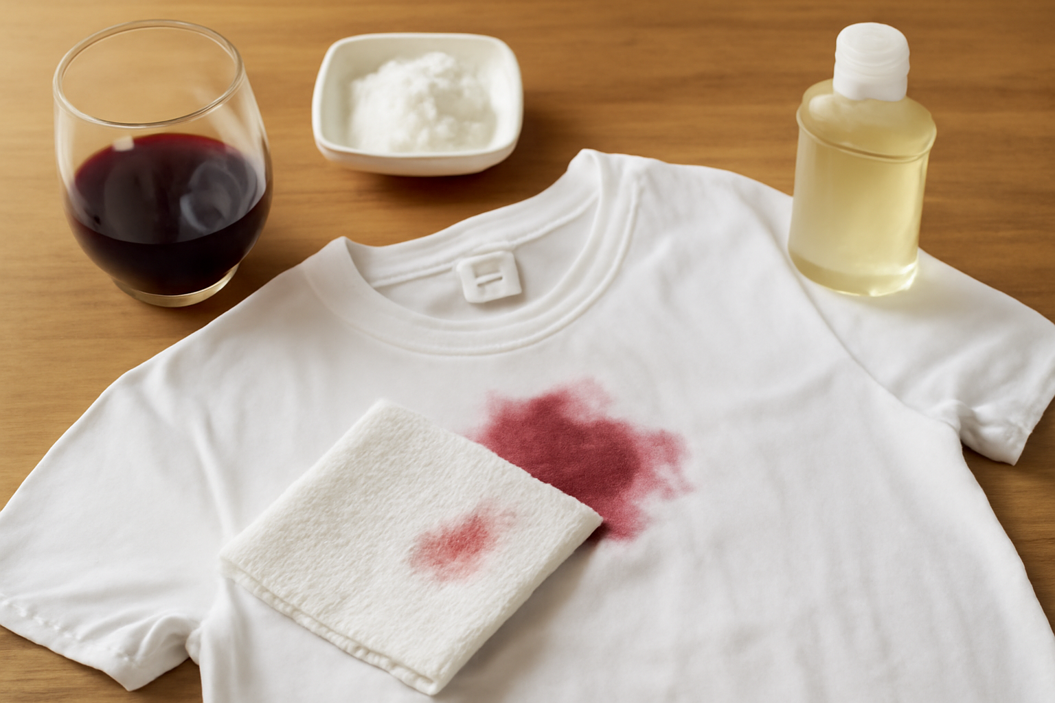 How to Remove Red Wine from a Cotton T-Shirt: Fresh Spill and Dried Stain Steps illustration