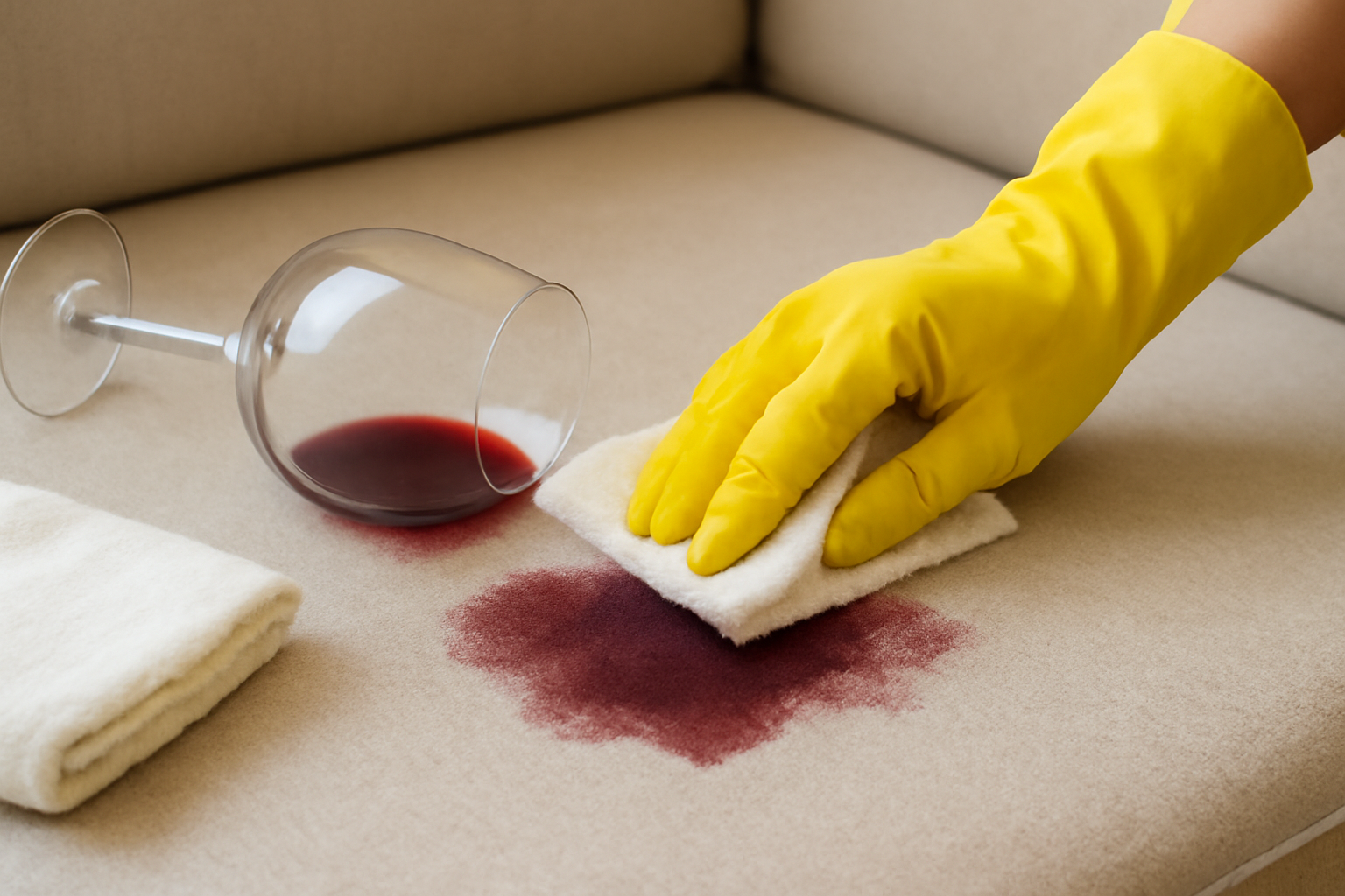 Imagen editorial: Cómo quitar una mancha de vino tinto de la tapicería de tela: comparación de métodos seguros