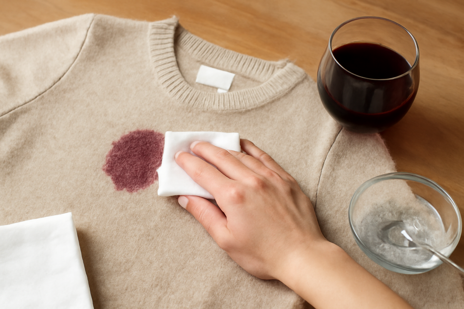 How to Remove Red Wine from a Wool Sweater: Fresh and Dried Stain Steps illustration