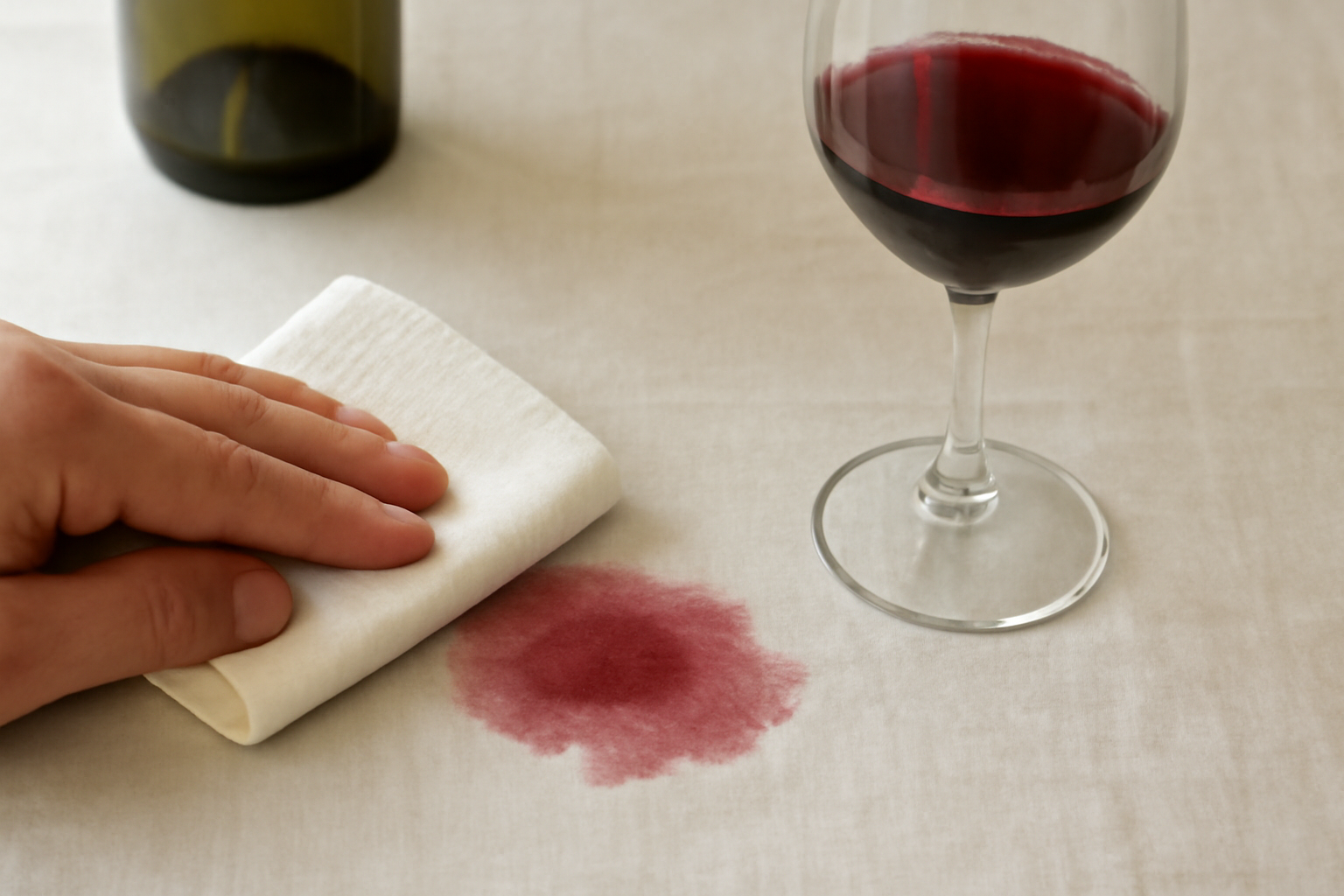 Imagen editorial: Cómo quitar una mancha de vino tinto de un mantel de lino