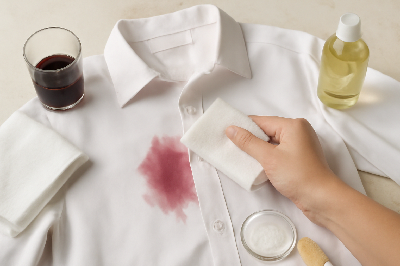 How to Remove Red Wine from a Polyester Dress Shirt: Fresh Spill and Dried Stain Steps illustration