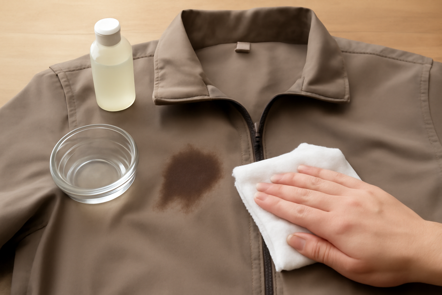 Imagen editorial: Cómo quitar una mancha de té de una chaqueta de poliéster