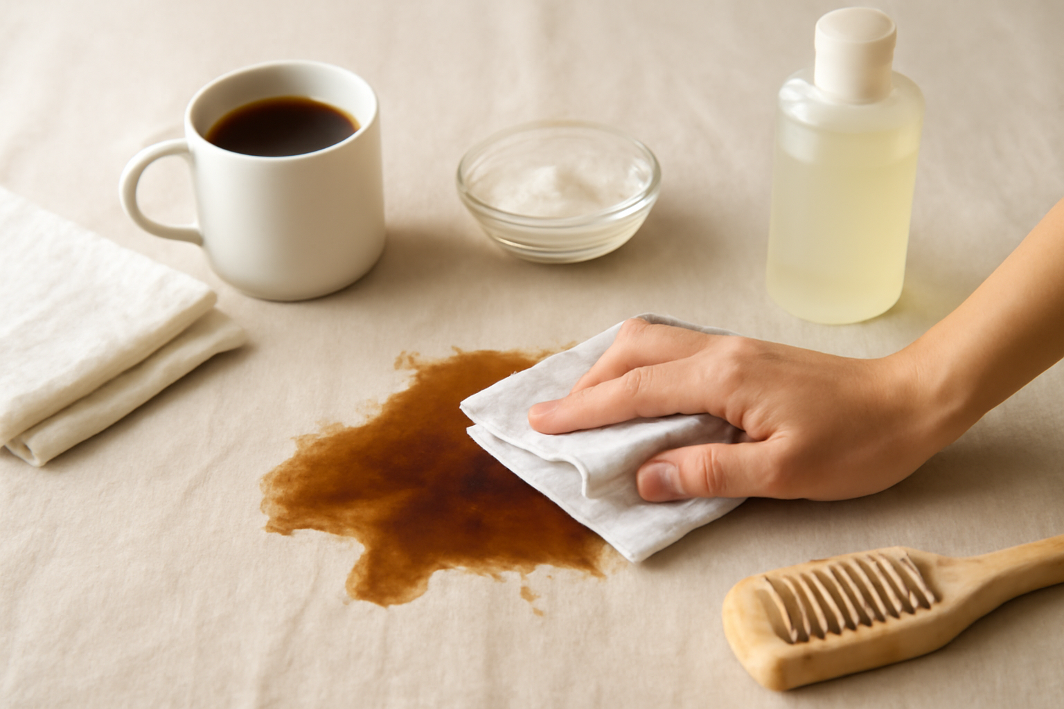 How to Remove Coffee from a Linen Tablecloth: Fresh Spill and Dried Stain Steps illustration