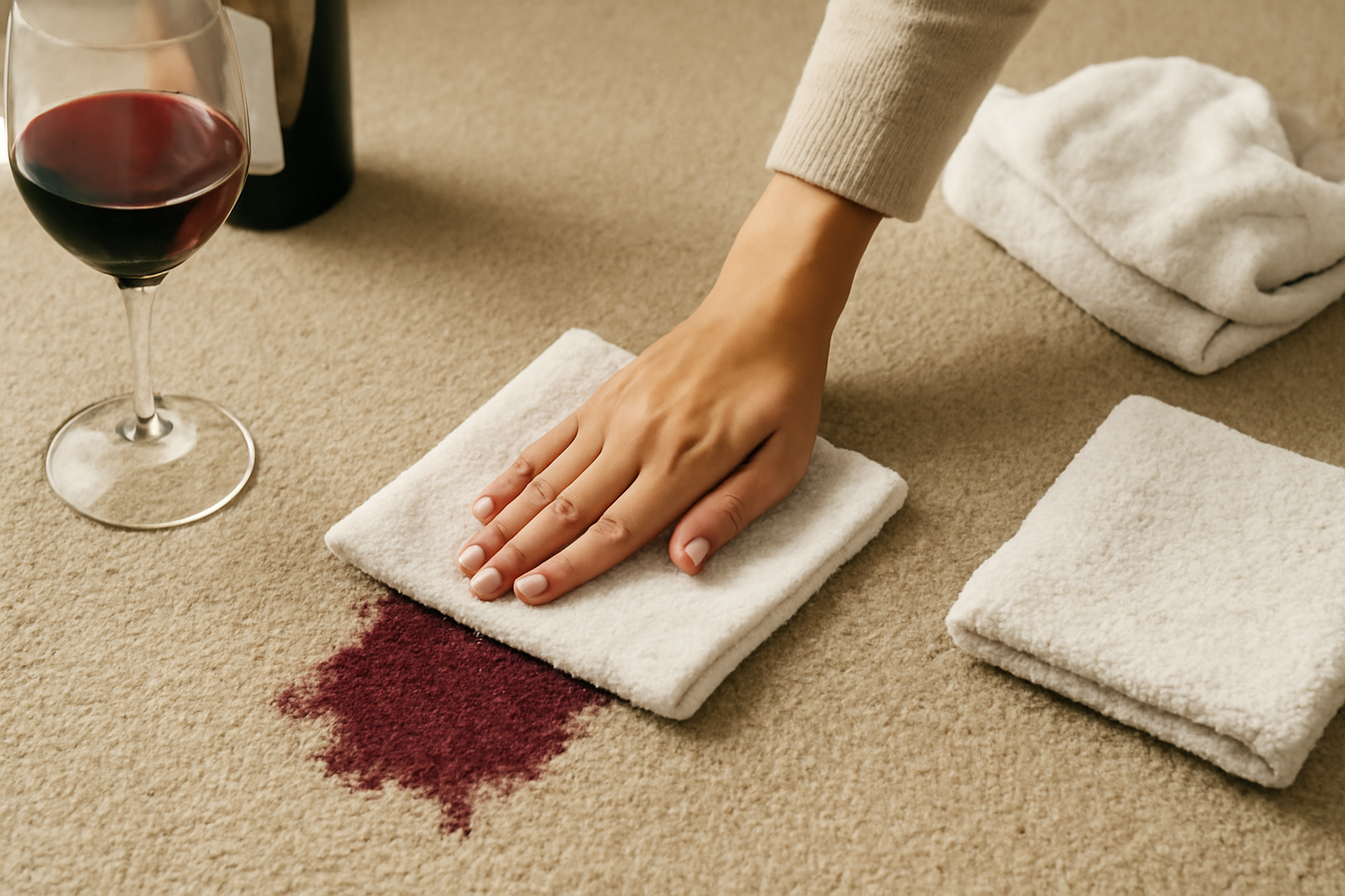 Imagen editorial: Cómo quitar una mancha de vino tinto de una alfombra de nailon