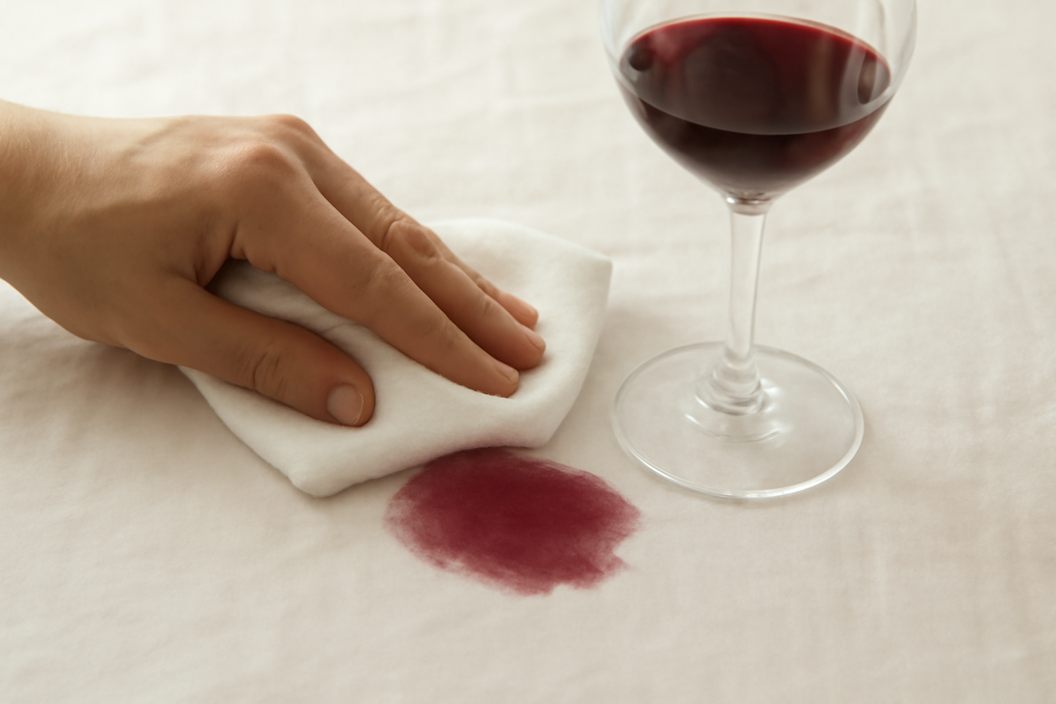 Imagen editorial: Cómo quitar una mancha de vino tinto de un mantel de lino sin dañarlo