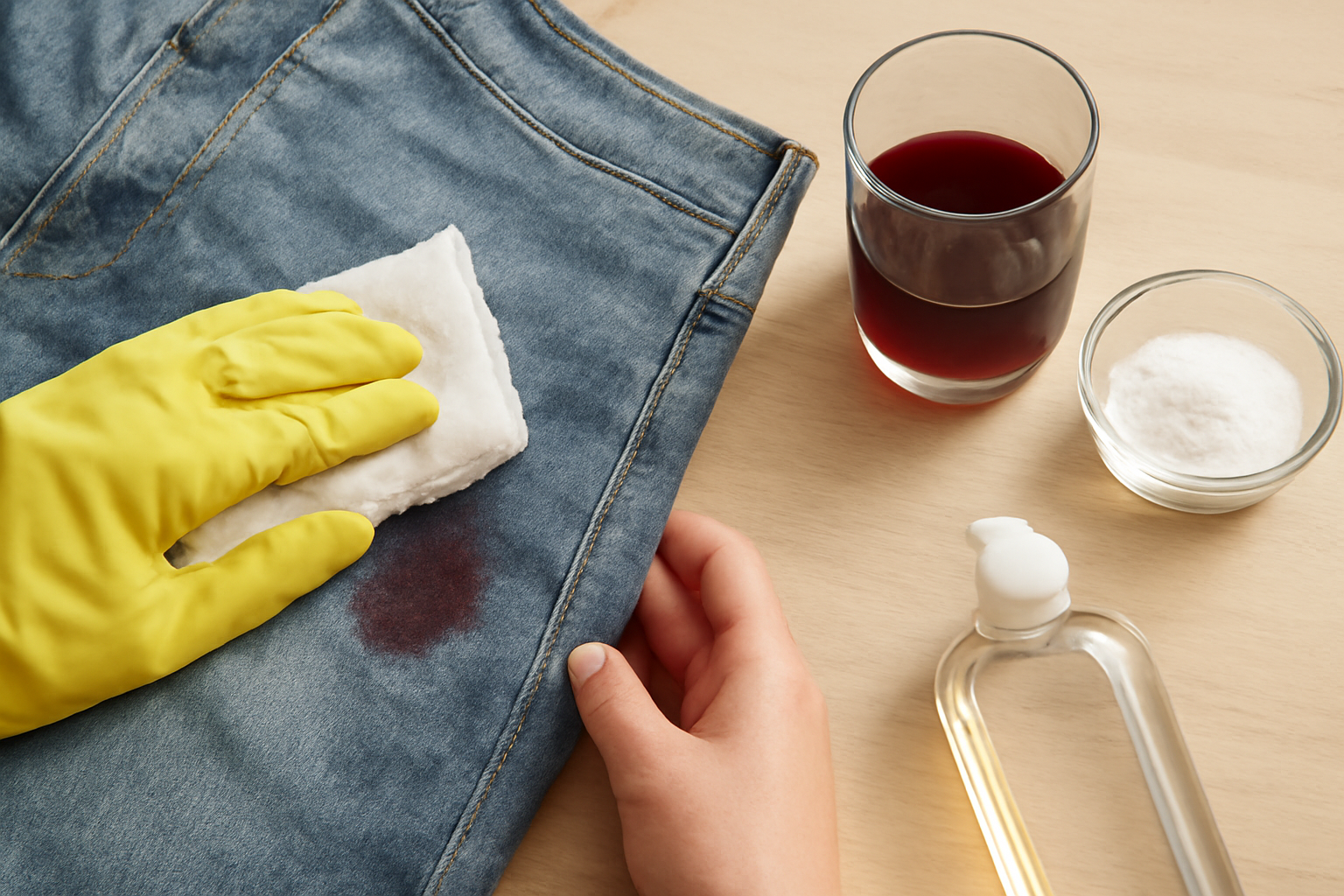 How to Remove Red Wine from Denim Jeans: Fresh Spill and Dried Stain Steps illustration