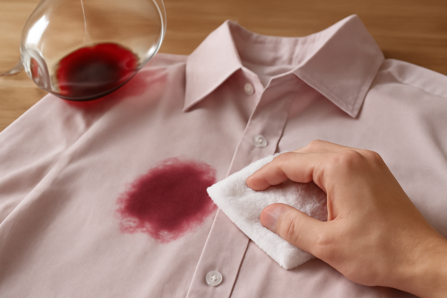 Imagen editorial: Cómo quitar una mancha de vino tinto de una camisa de poliéster sin dañarla