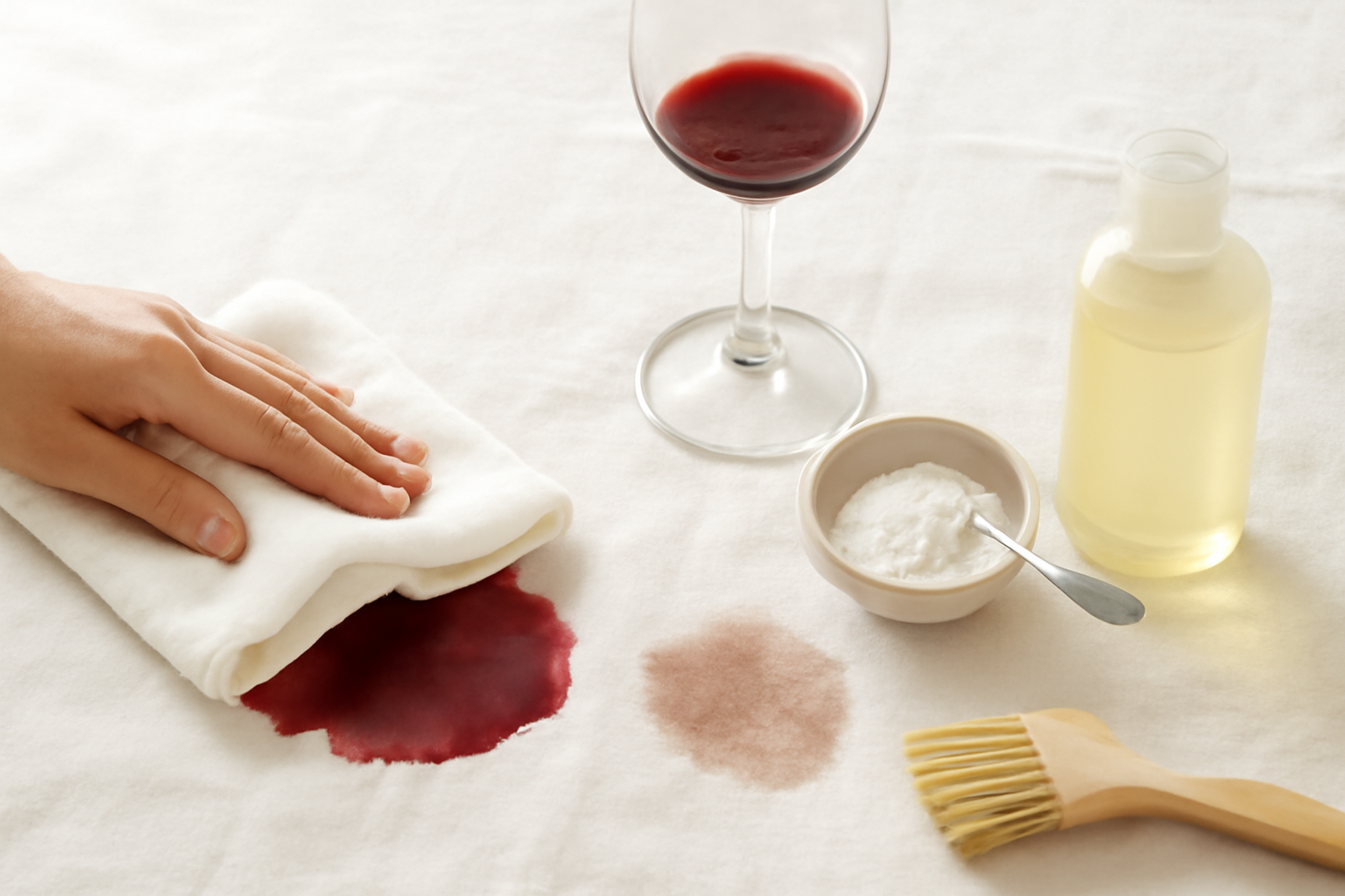 How to Remove Red Wine from a Linen Tablecloth: Fresh Spill and Dried Stain Steps illustration