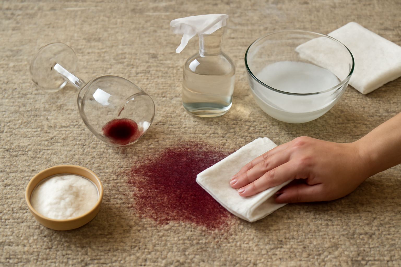 How to Remove Red Wine from a Wool Rug: Fresh Spill and Dried Stain Steps illustration