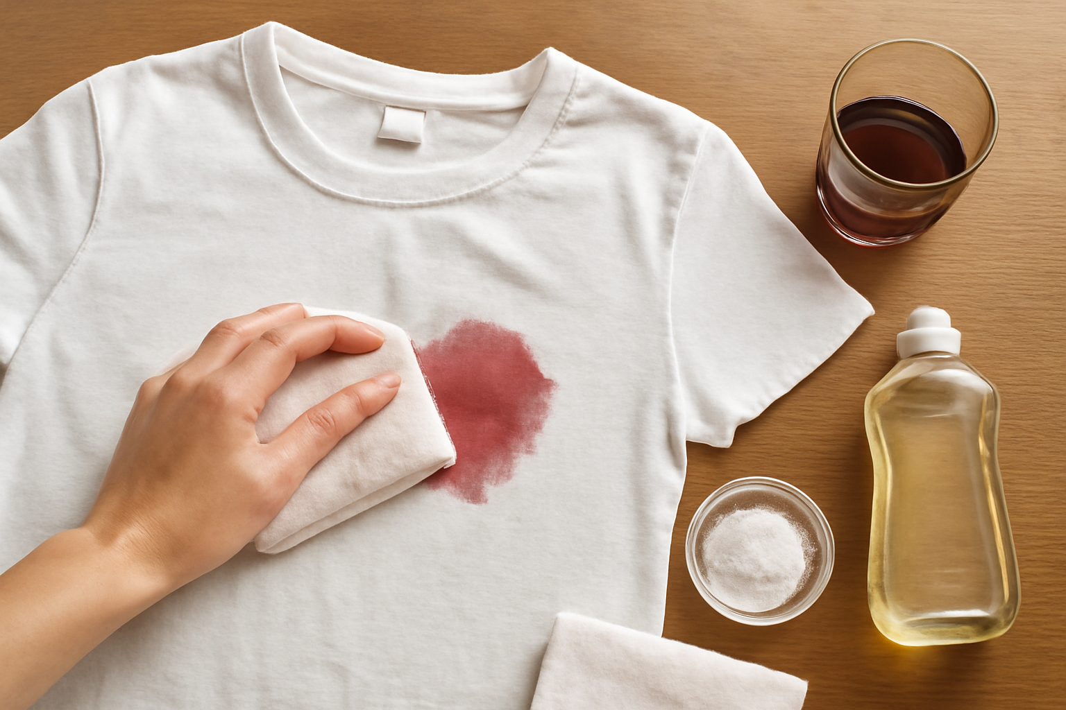 How to Remove Red Wine from a Cotton T-Shirt: Fresh Spill and Dried Stain Steps illustration