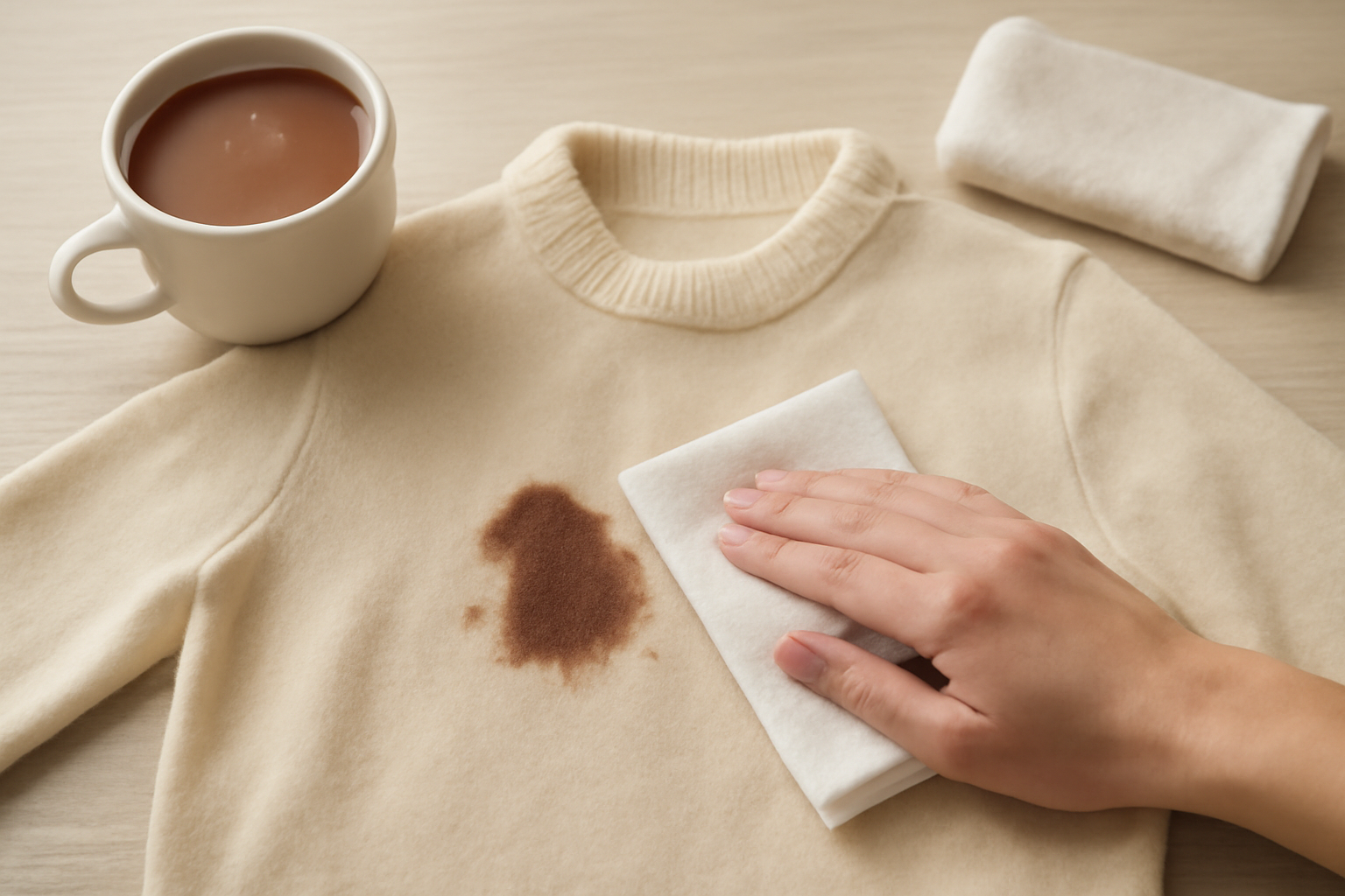 Imagen editorial: Cómo quitar una mancha de chocolate caliente de un suéter de cachemira: pasos para manchas frescas y secas