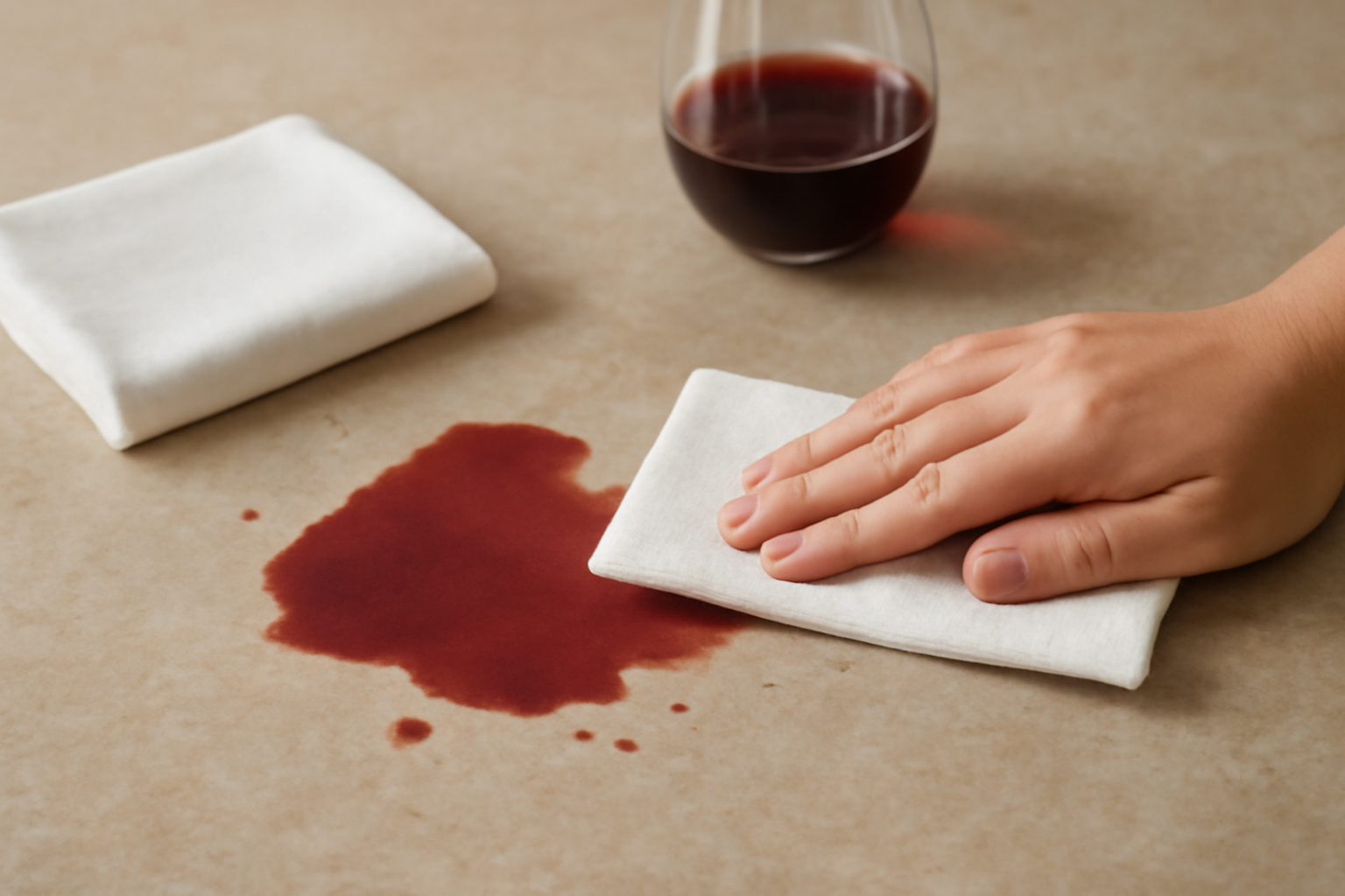 Red Wine Stain Removal on a Laminate Countertop: Fresh Spill and Dried Stain Steps illustration