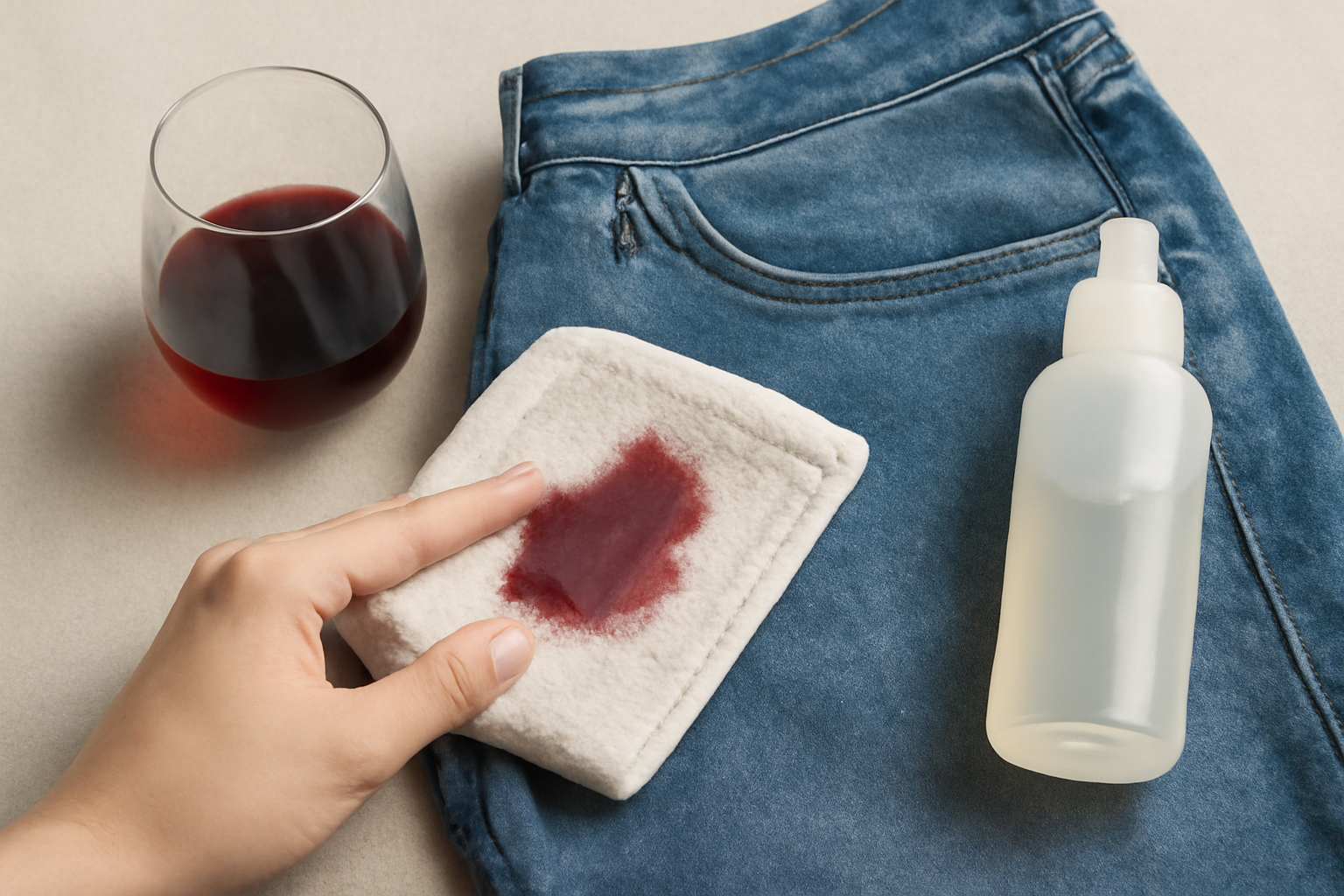 Imagen editorial: Cómo quitar una mancha de vino tinto de un pantalón de mezclilla: pasos para manchas frescas y secas