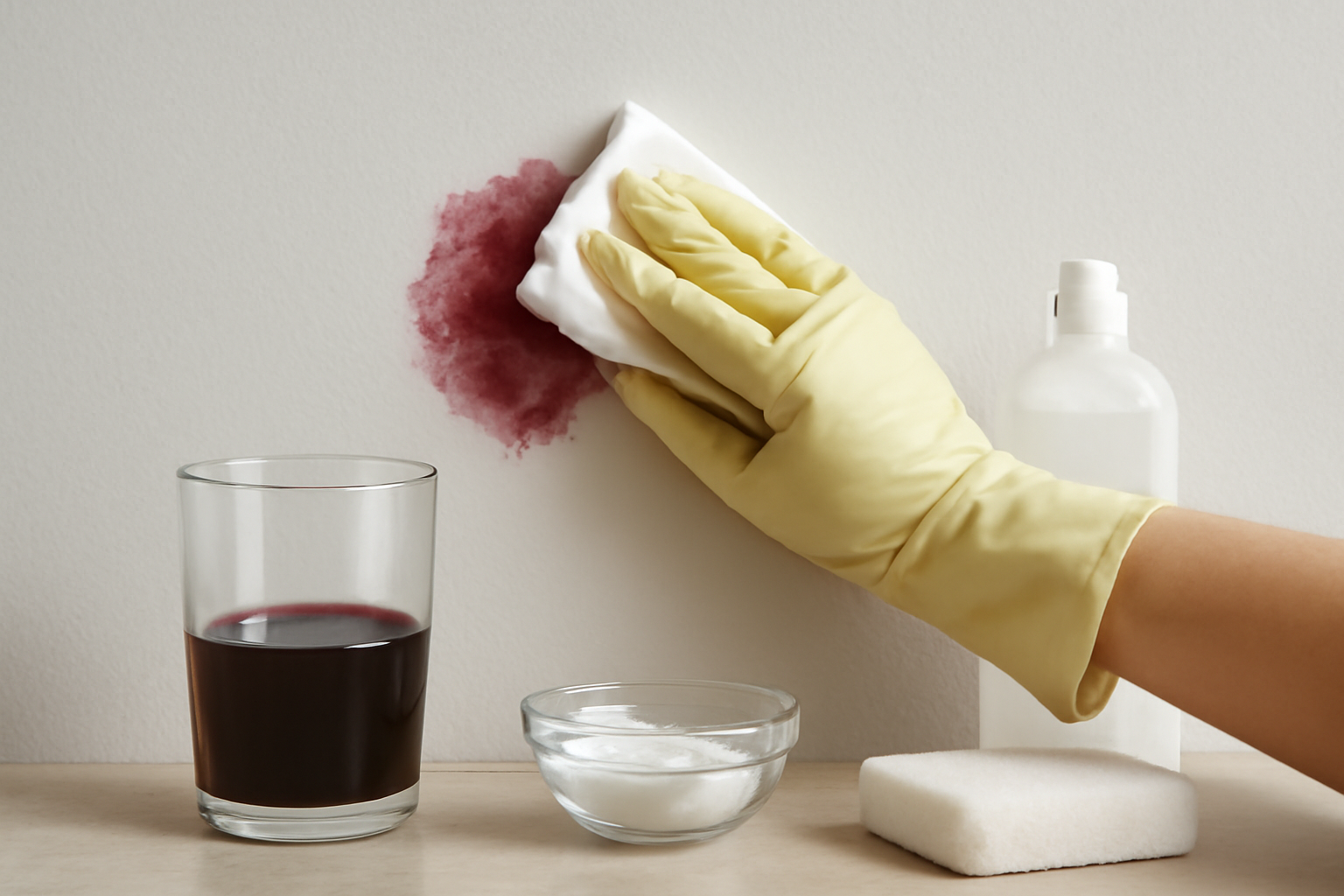 How to Remove Red Wine from a Painted Wall: Fresh Spill and Dried Stain Steps illustration