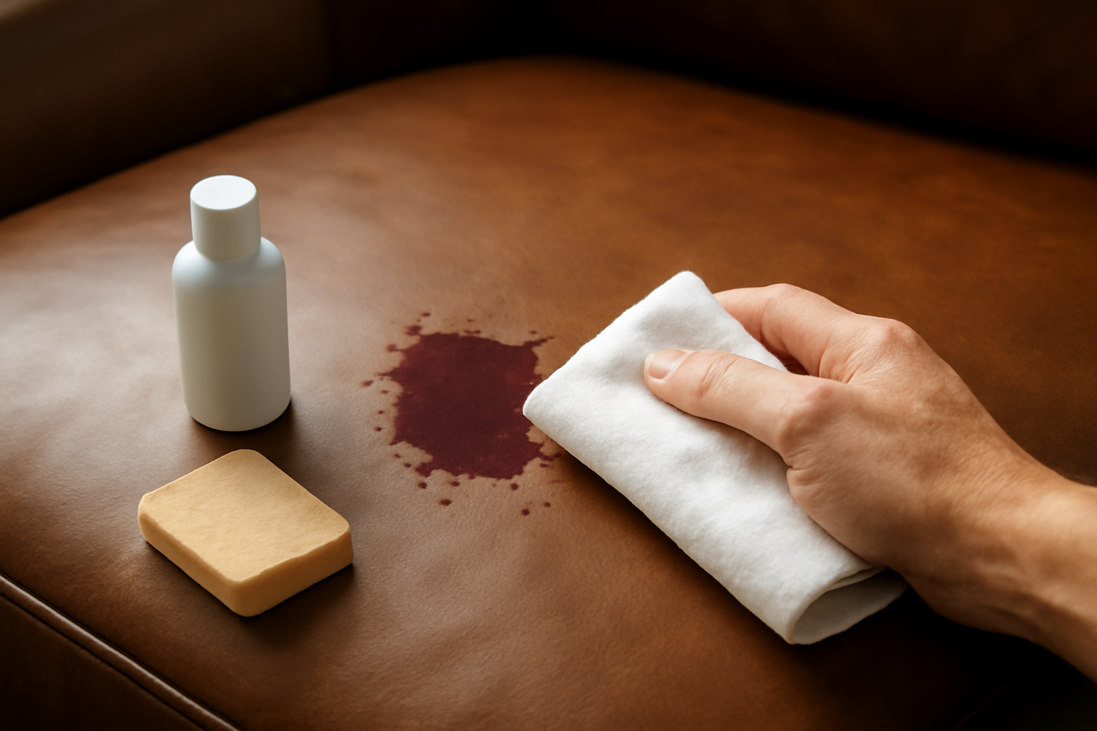 Imagen editorial: Cómo quitar una mancha de vino tinto de un sillón de cuero: guía rápida para manchas frescas y secas