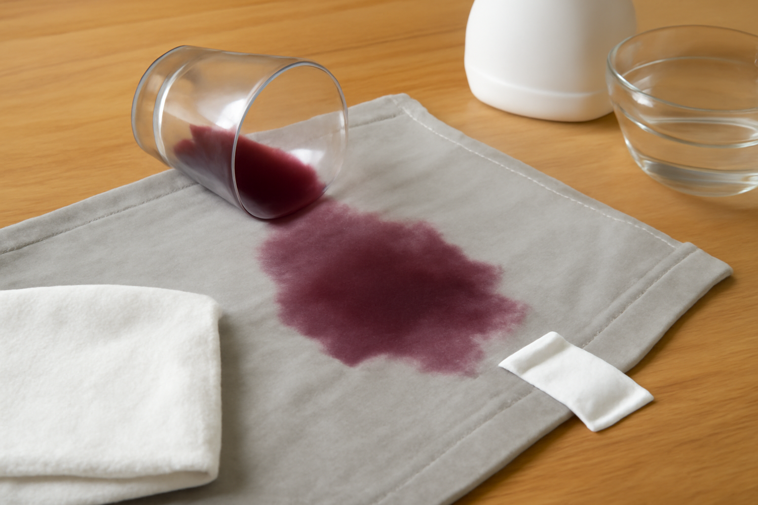 Imagem editorial: Mancha de suco de uva em poliéster: primeiros socorros e passo a passo para remover sem danificar a fibra sintética