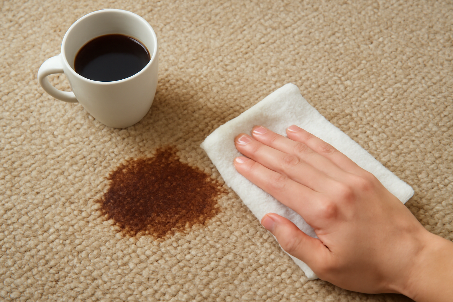 Imagen editorial: Cómo quitar una mancha de café de una alfombra: pasos para manchas frescas y secas