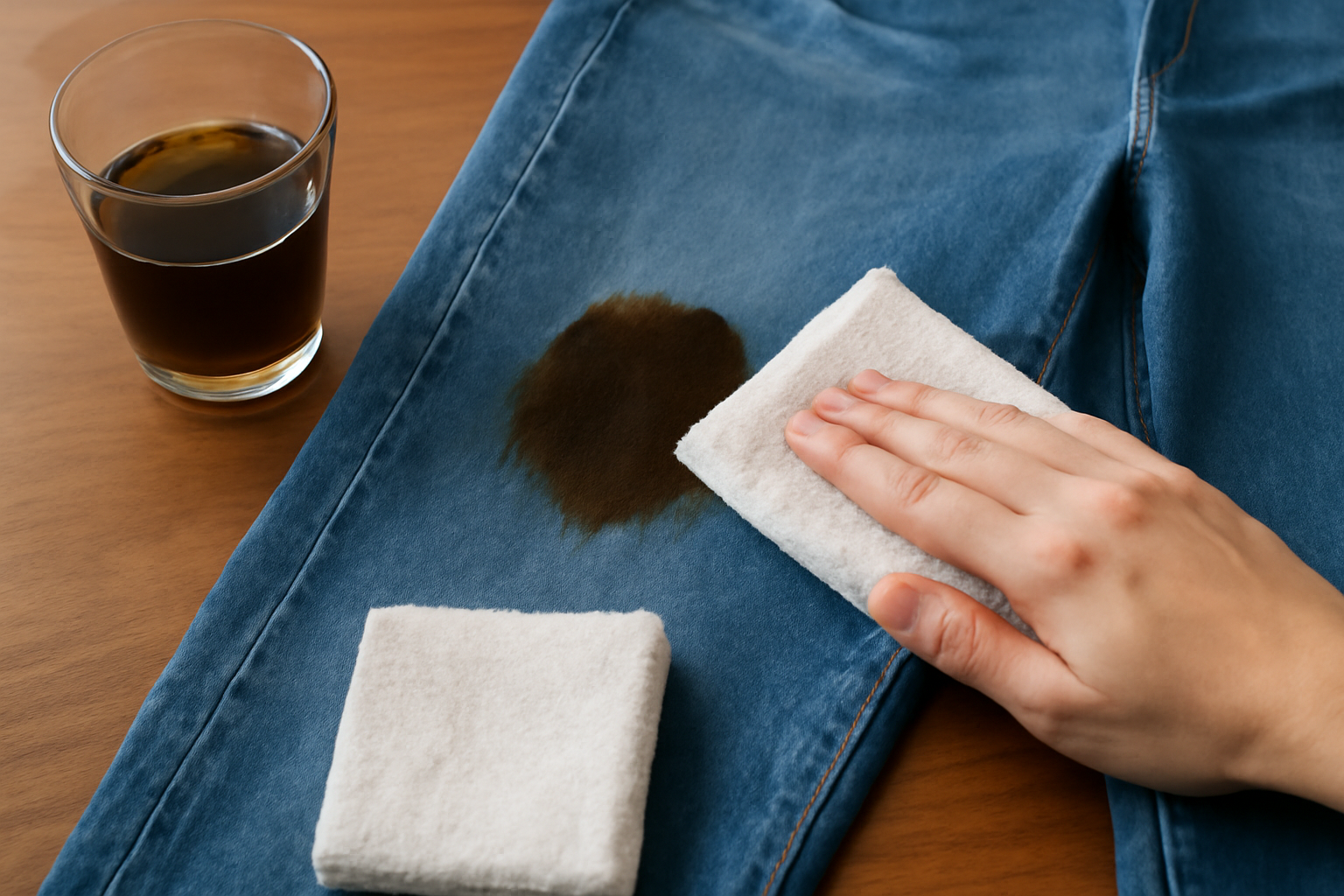 Imagen editorial: Cómo quitar una mancha de café de unos pantalones de mezclilla (vaqueros) según esté fresca o seca