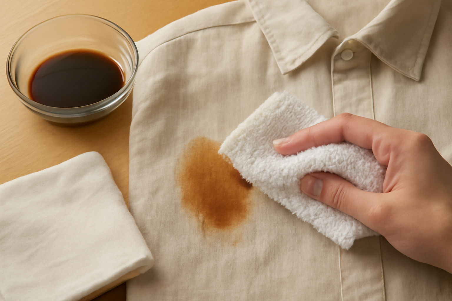 Imagen editorial: Cómo quitar una mancha de café de una camisa de lino: pasos para manchas frescas y secas