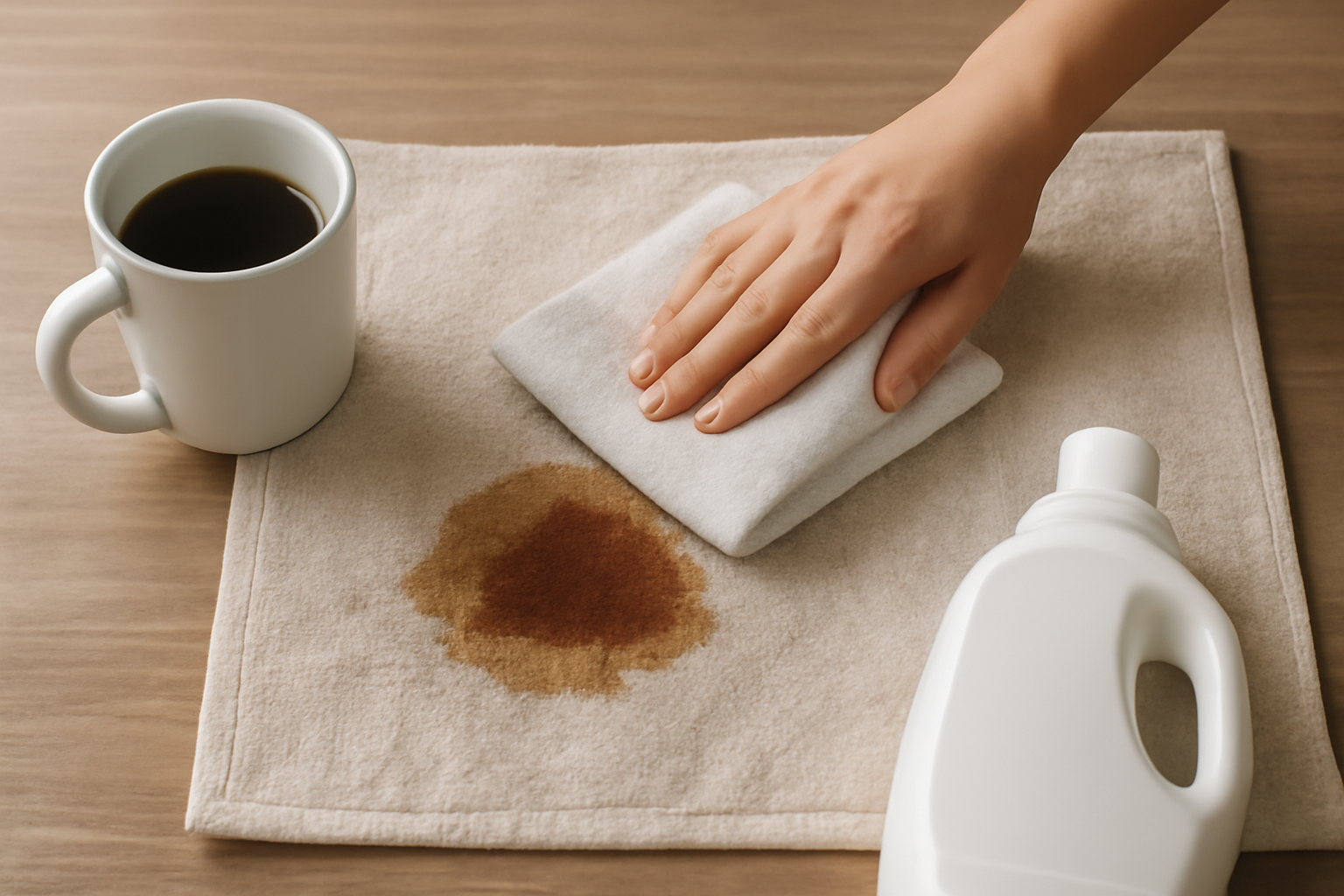Imagen editorial: Cómo quitar una mancha de café de una toalla de algodón de color: pasos para manchas frescas y secas