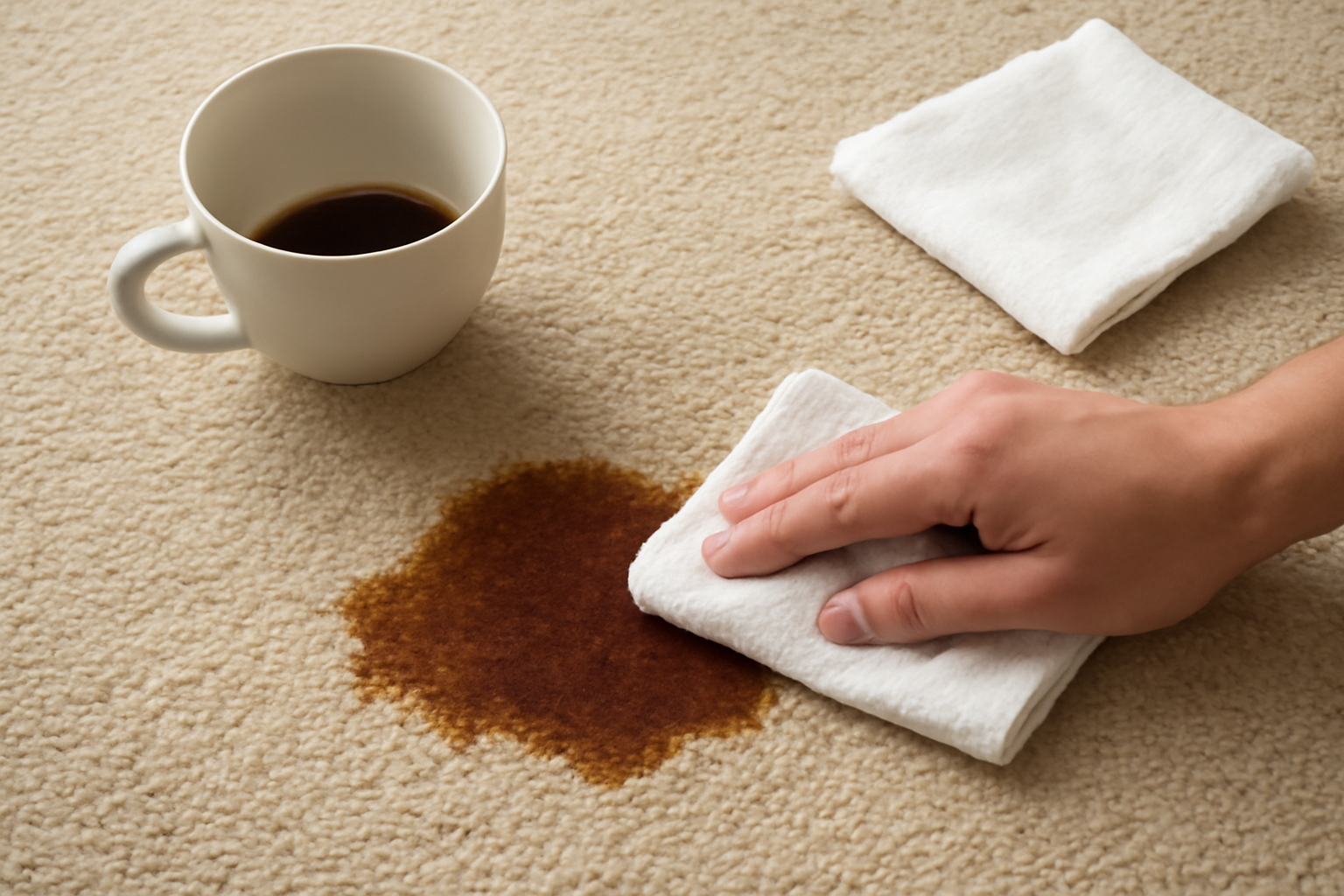 Imagen editorial: Cómo quitar una mancha de café de una alfombra sintética: pasos para manchas frescas y secas