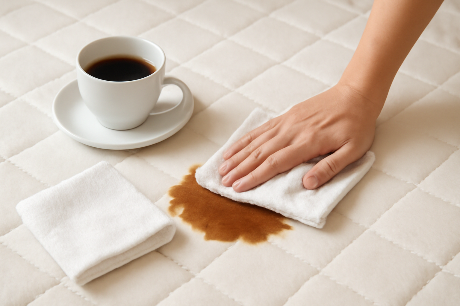 Imagen editorial: Cómo quitar una mancha de café de un colchón: pasos para manchas frescas y secas