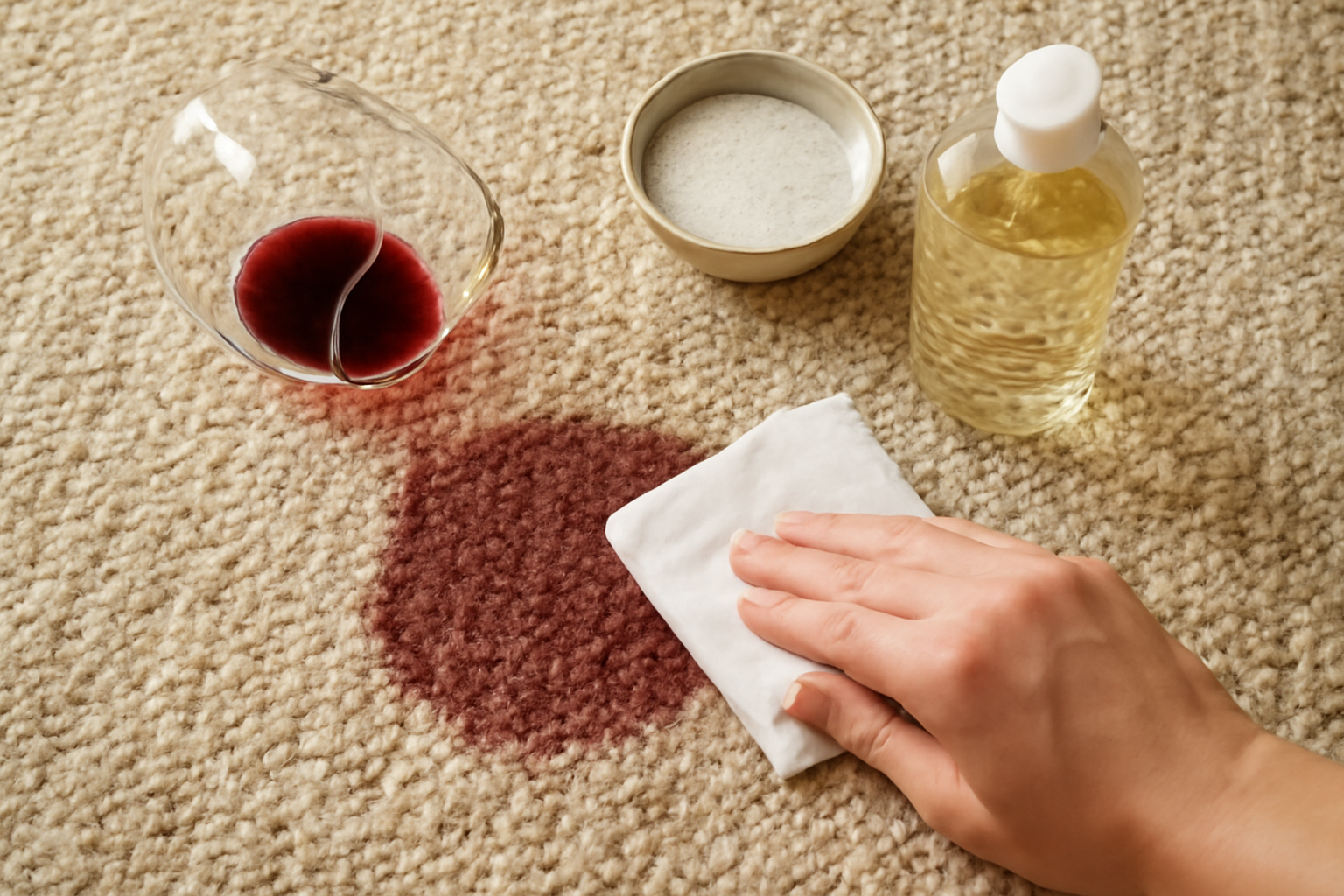 Red Wine on a Wool Rug: Fresh and Dried Stain Removal Steps illustration