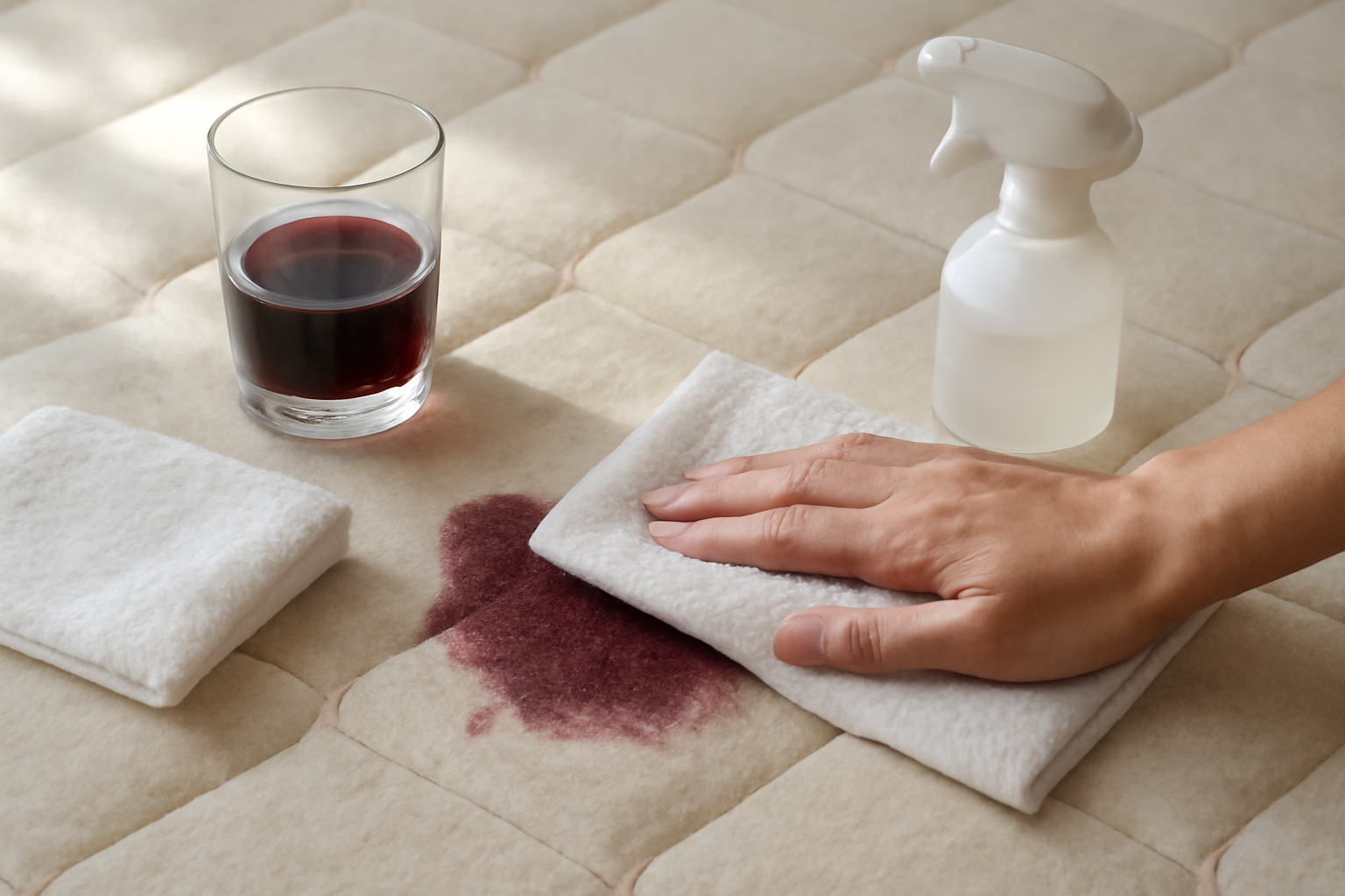 Imagen editorial: Cómo quitar una mancha de vino tinto de un colchón: guía para manchas frescas y secas