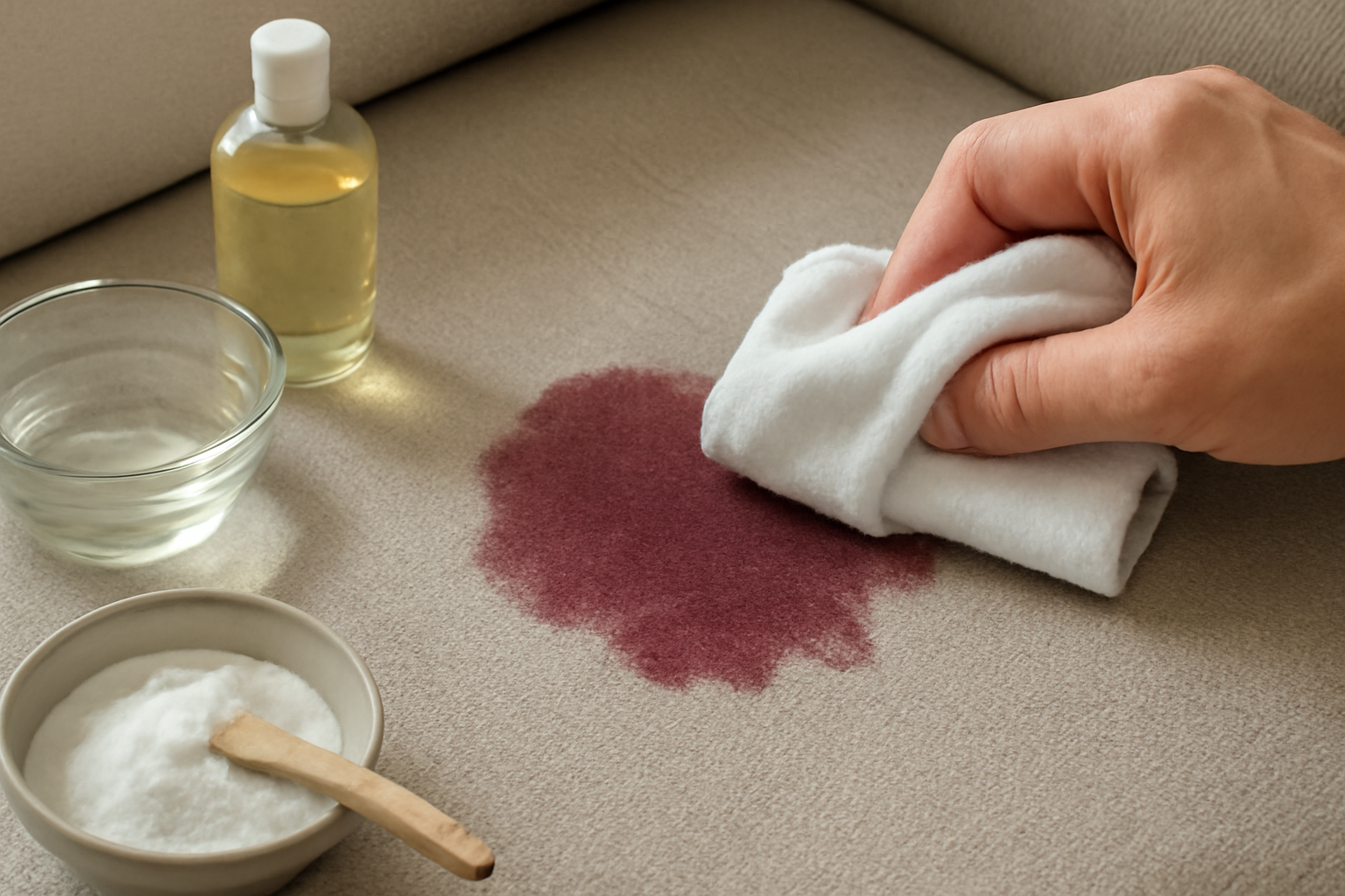 How to Remove Red Wine from a Polyester Couch: Fresh and Dried Stain Steps illustration