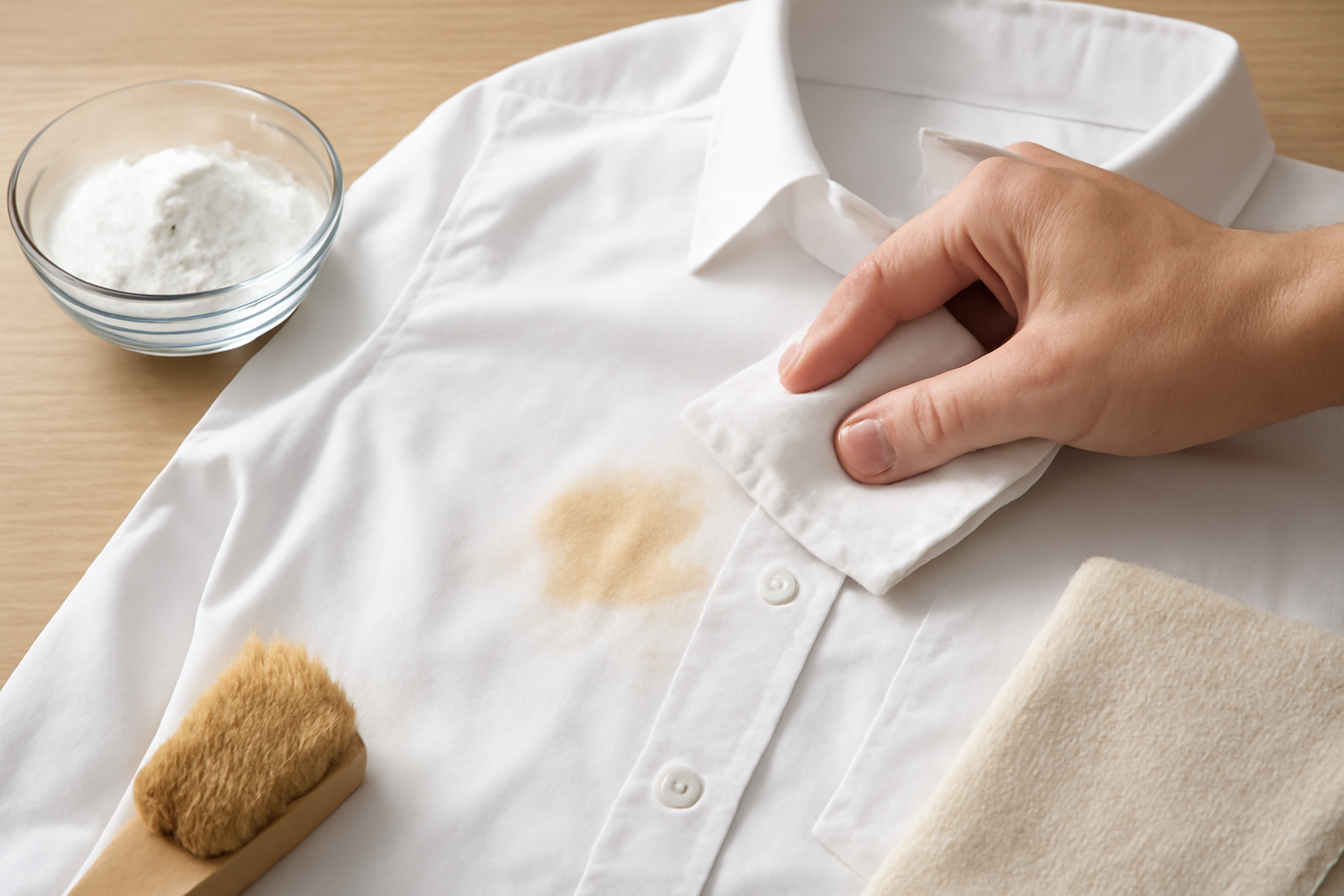Imagen editorial: Cómo quitar una mancha de grasa de una camisa de algodón: métodos seguros para manchas frescas y secas