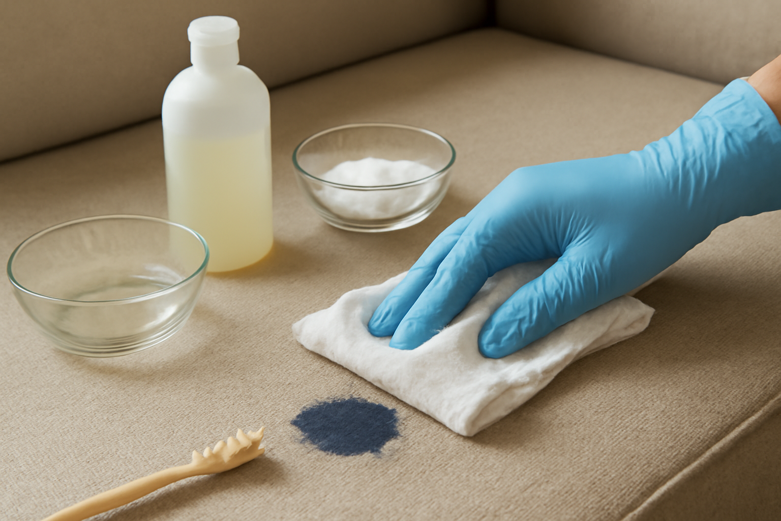 How to Remove Ballpoint Ink from a Polyester Couch: Fresh and Dried Stain Steps illustration