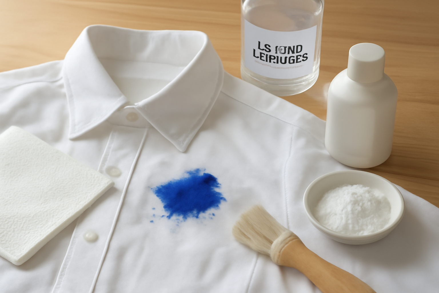 Imagen editorial: Cómo quitar una mancha de tinta de bolígrafo de una camisa de algodón: métodos para manchas frescas y secas