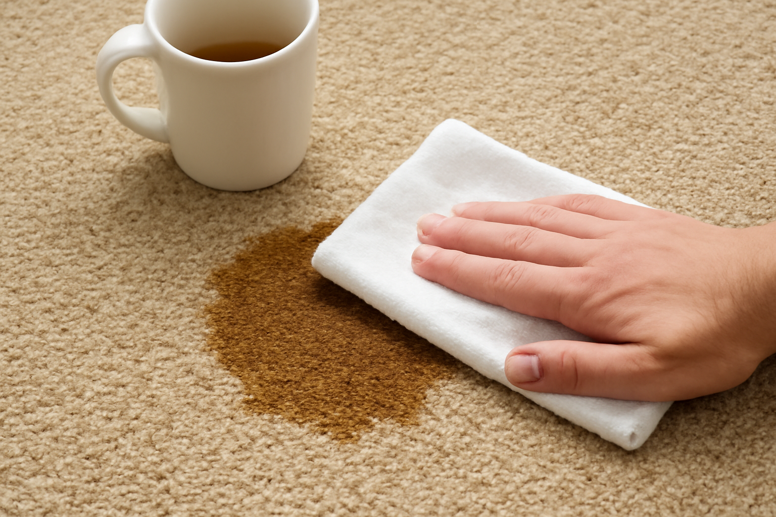 Imagen editorial: Cómo quitar una mancha de café de una alfombra de poliéster: guía para manchas frescas y secas