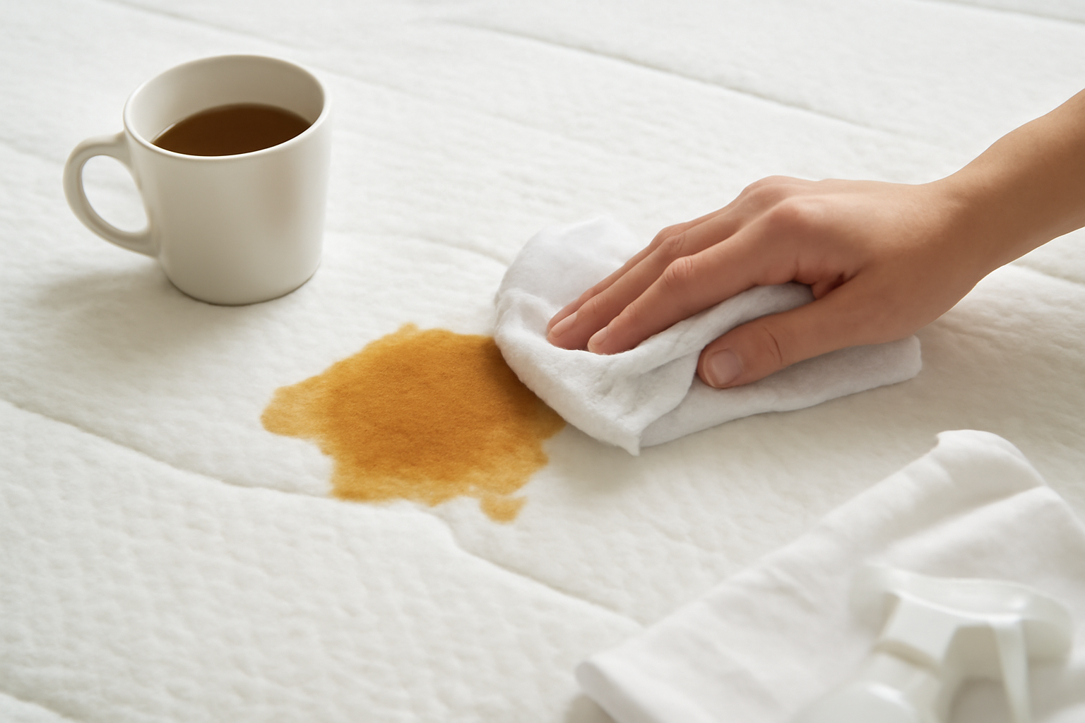 Imagen editorial: Cómo quitar una mancha de café de un colchón de espuma: guía para manchas frescas y secas