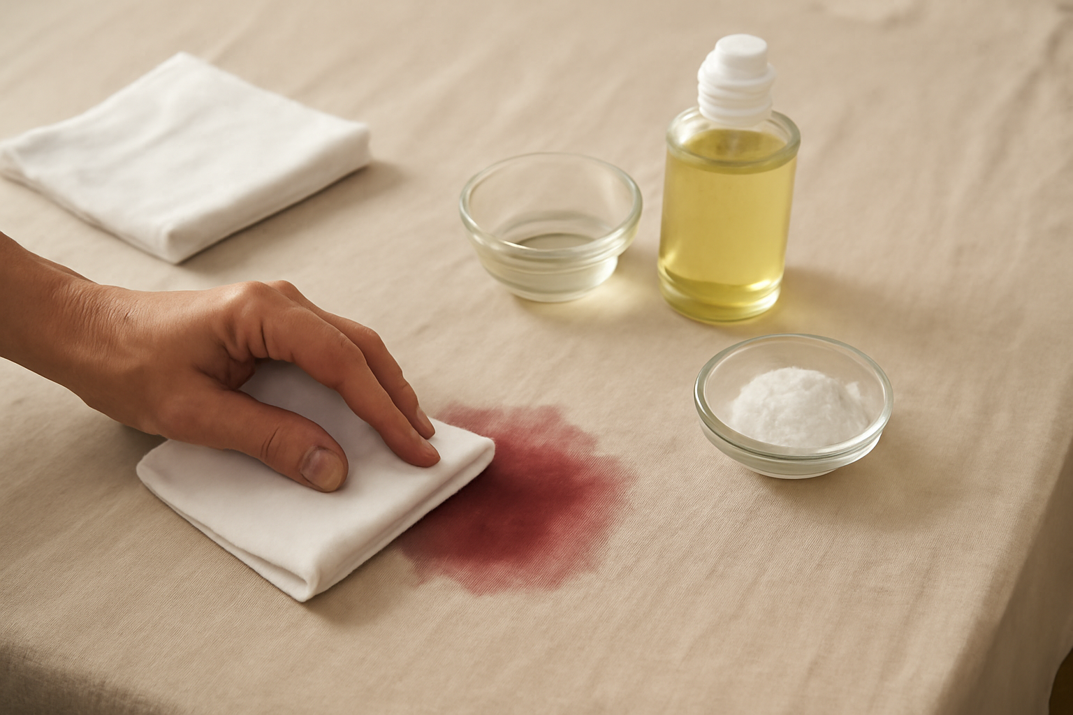 How to Remove Red Wine from a Linen Tablecloth: Fresh and Dried Stain Steps illustration