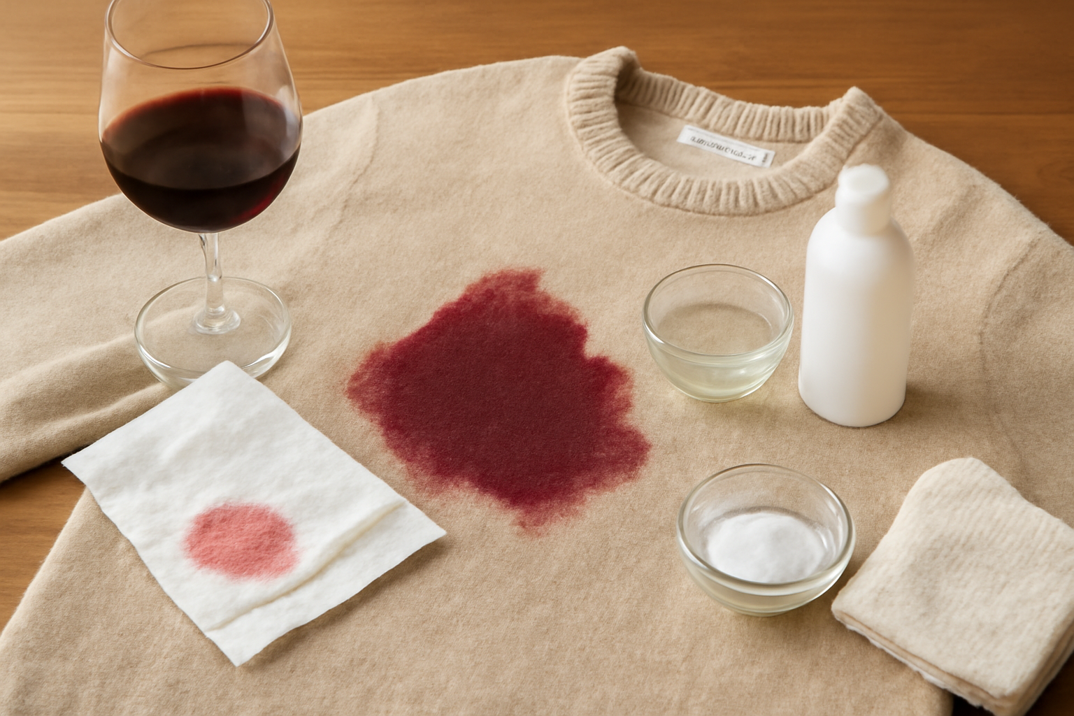 How to Remove Red Wine from a Wool Sweater: Fresh and Dried Stain Steps illustration