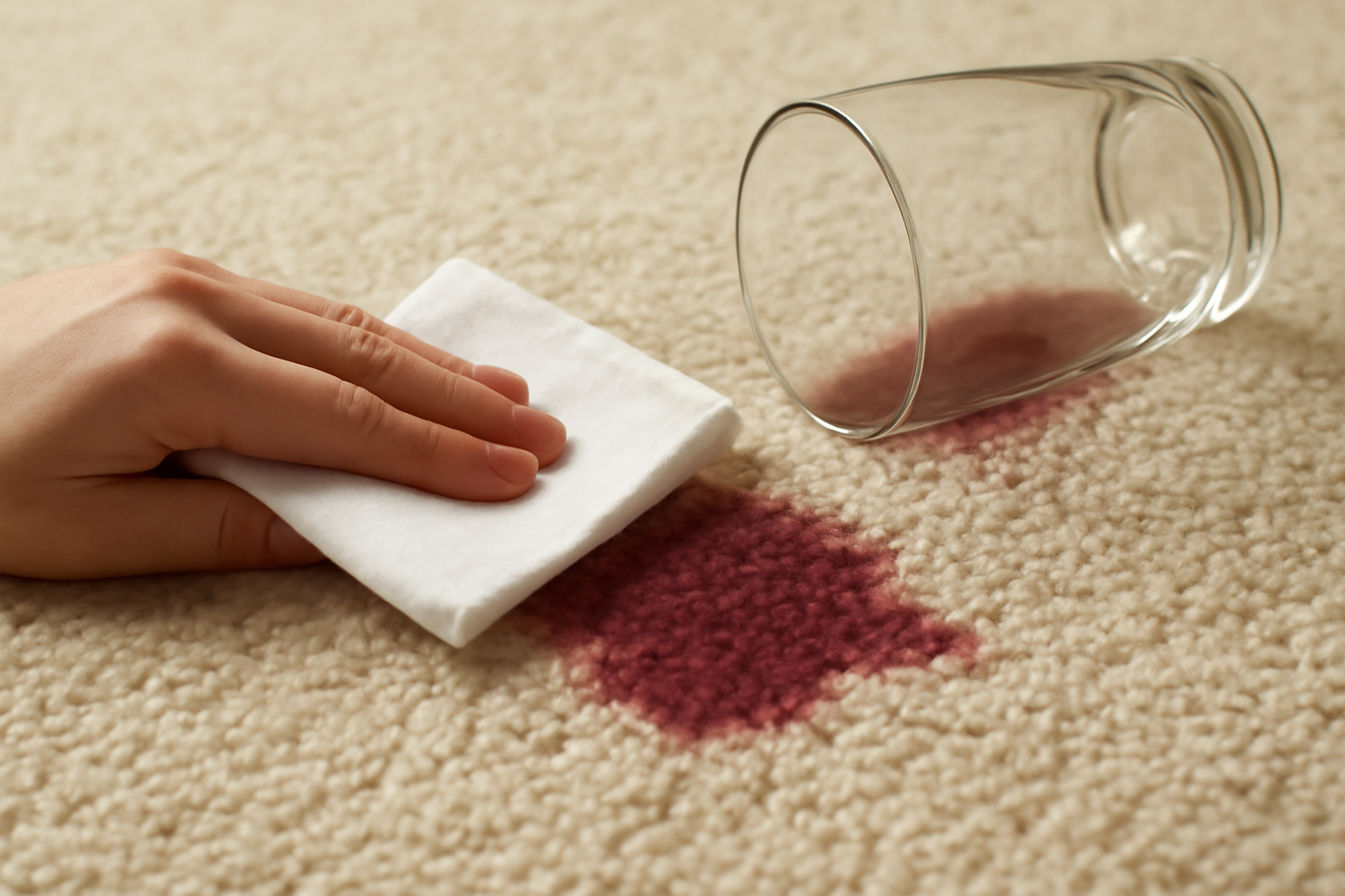 Imagen editorial: Cómo quitar una mancha de vino tinto de una alfombra de lana: guía para manchas frescas y secas
