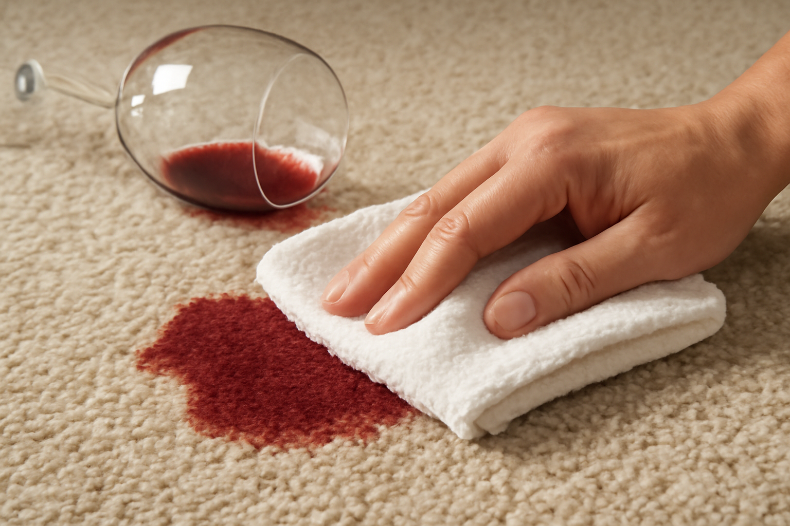 Imagen editorial: Cómo quitar una mancha de vino tinto de una alfombra de poliéster: guía para manchas frescas y secas