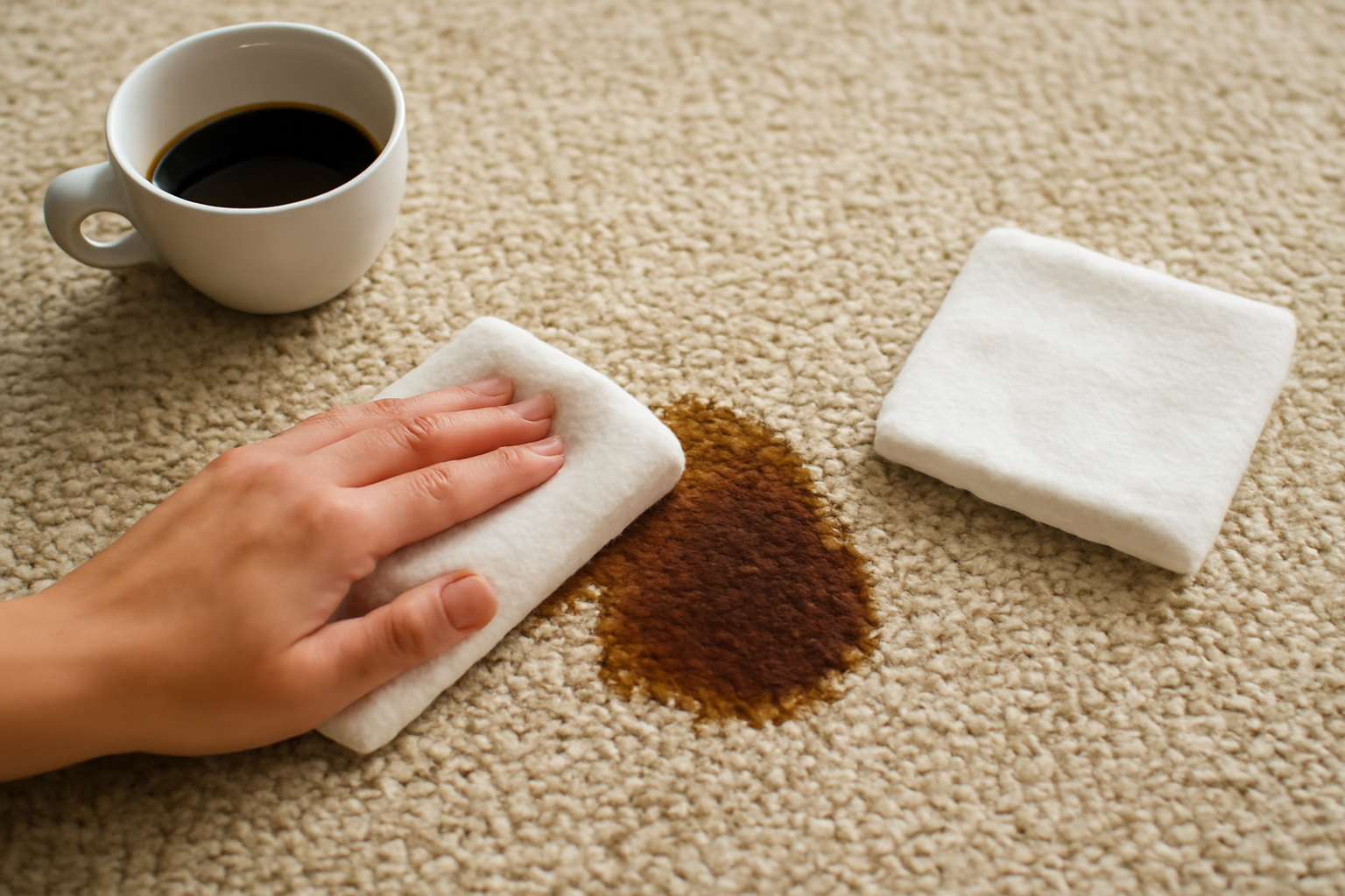 Imagen editorial: Cómo quitar una mancha de café de una alfombra de lana: guía para manchas frescas y secas