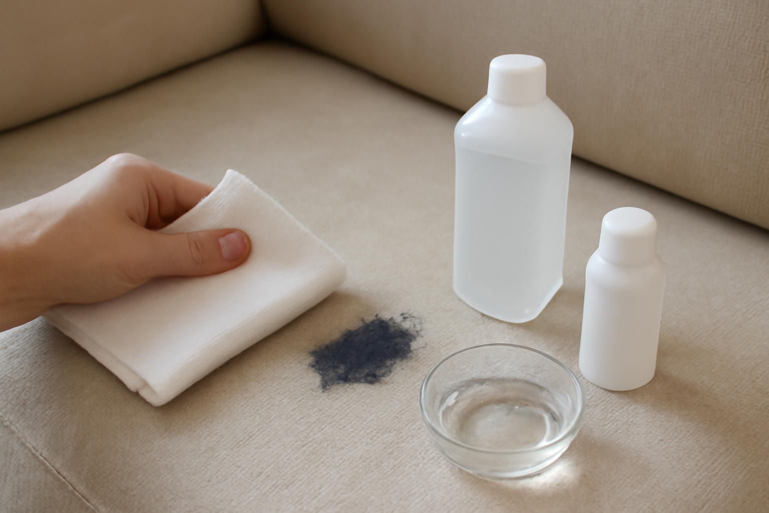 Imagen editorial: Cómo quitar una mancha de tinta de bolígrafo de un sofá de tela: métodos para manchas frescas y secas
